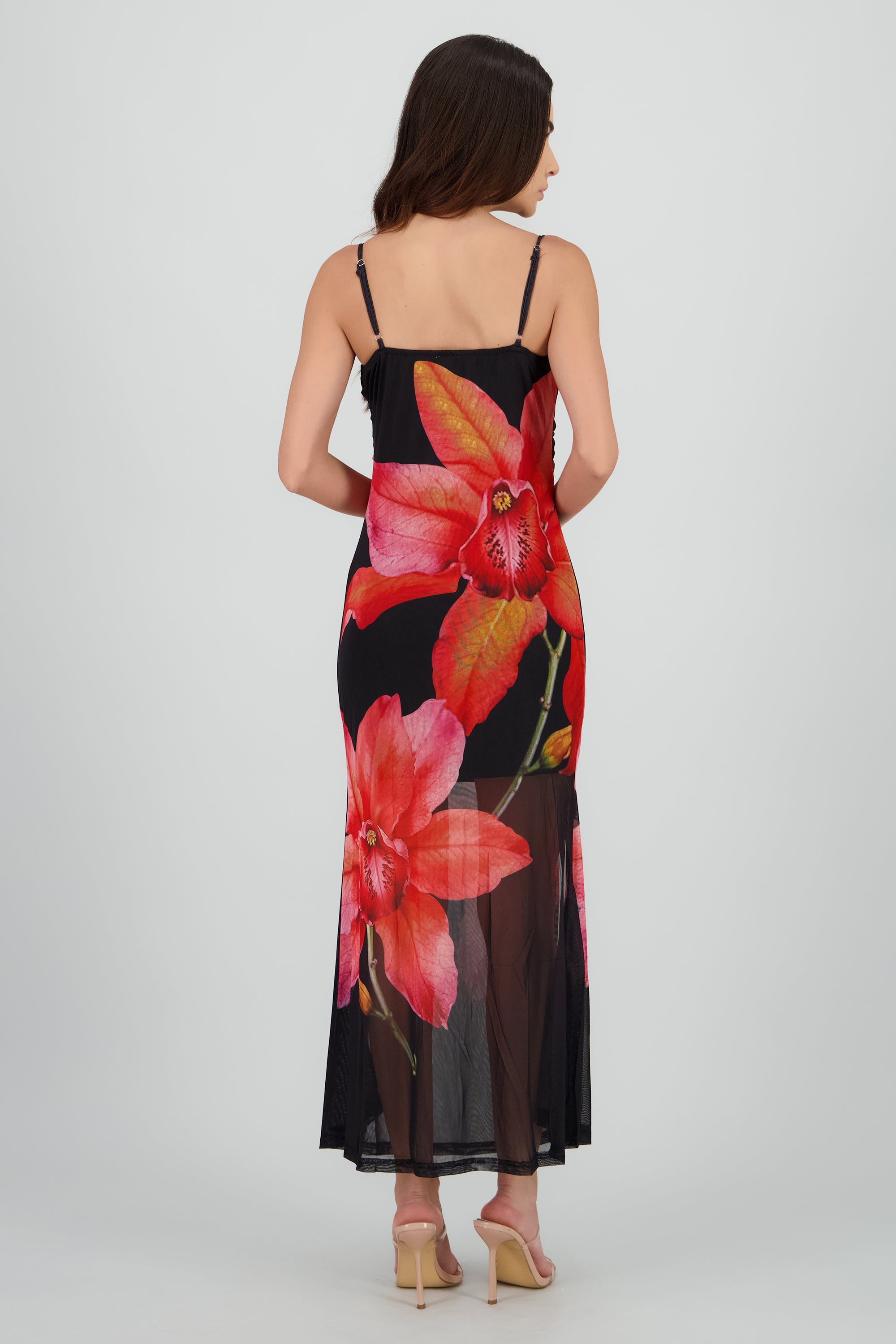 Vestido midi estampado flor NEGRO COMBO