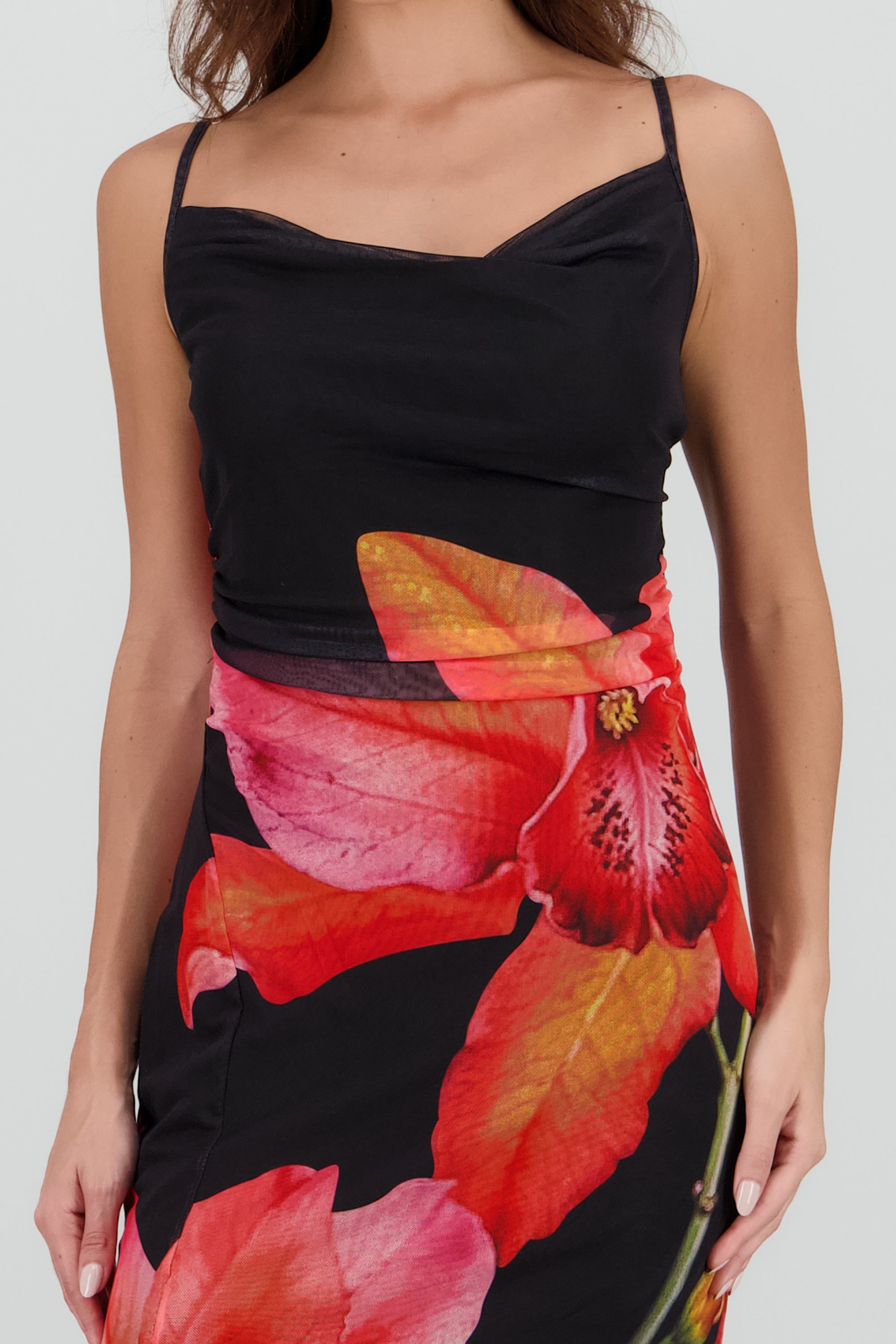 Vestido midi estampado flor NEGRO COMBO