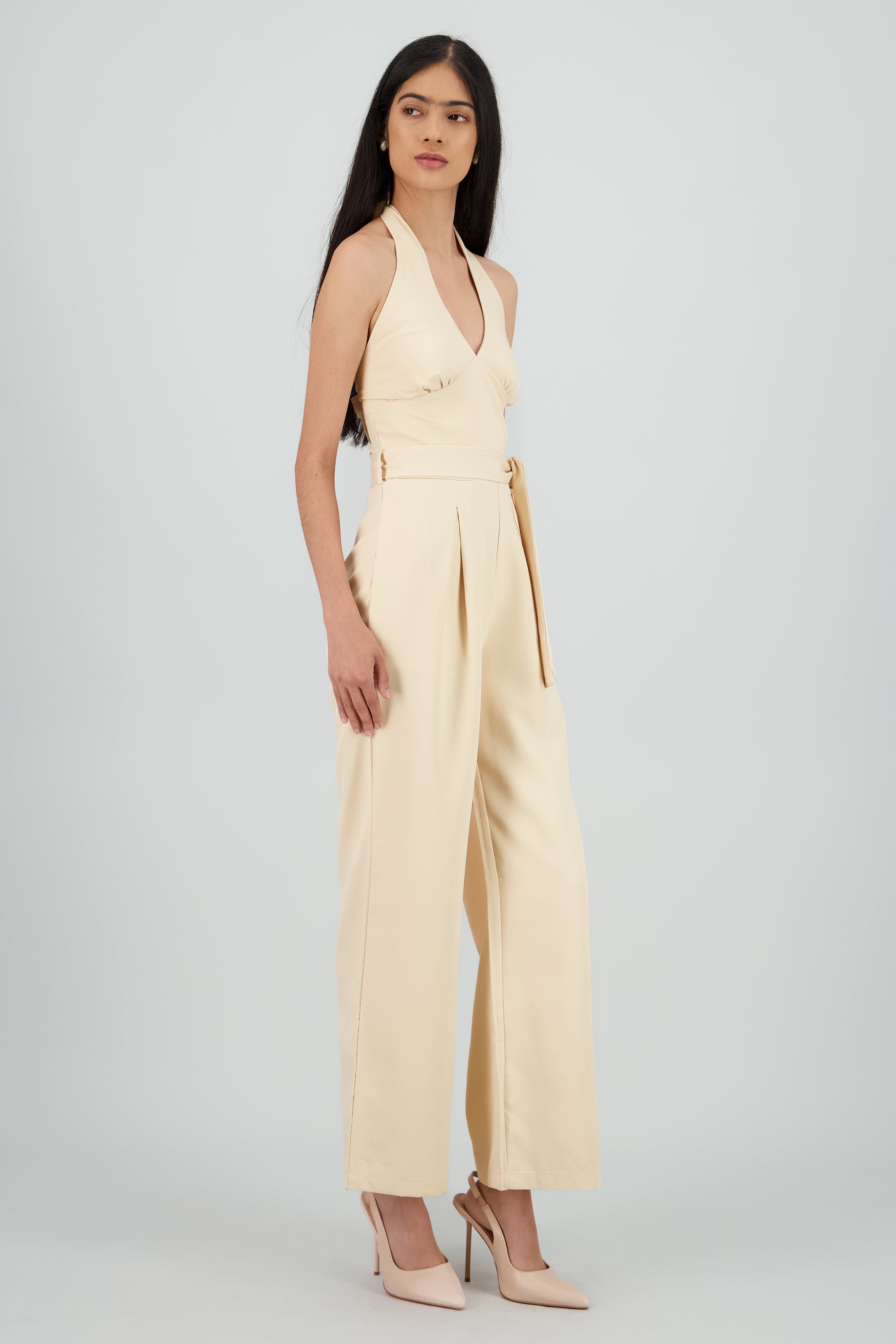 Jumpsuit de cuello halter liso BEIGE