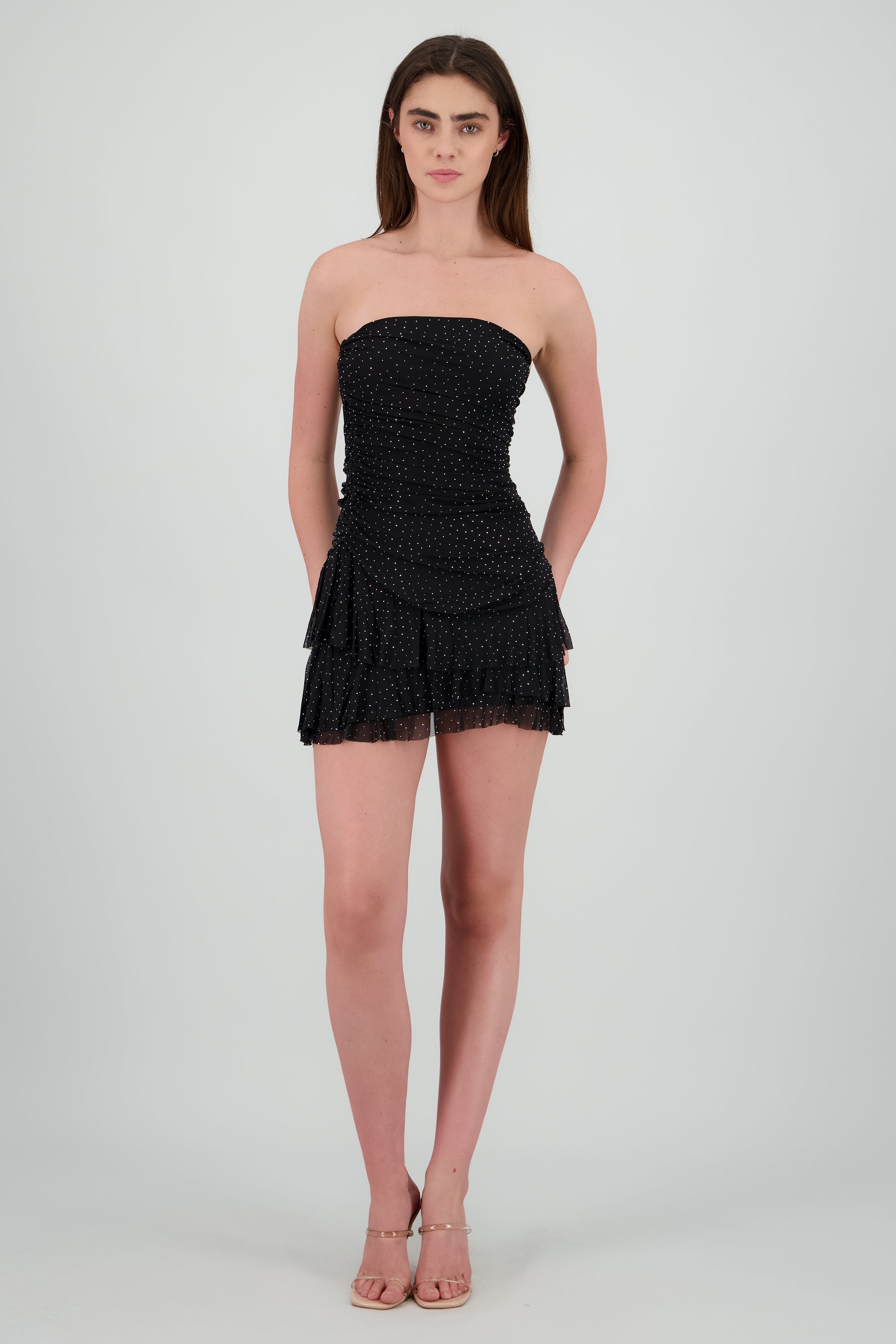 Vestido asimetrico de brillos NEGRO