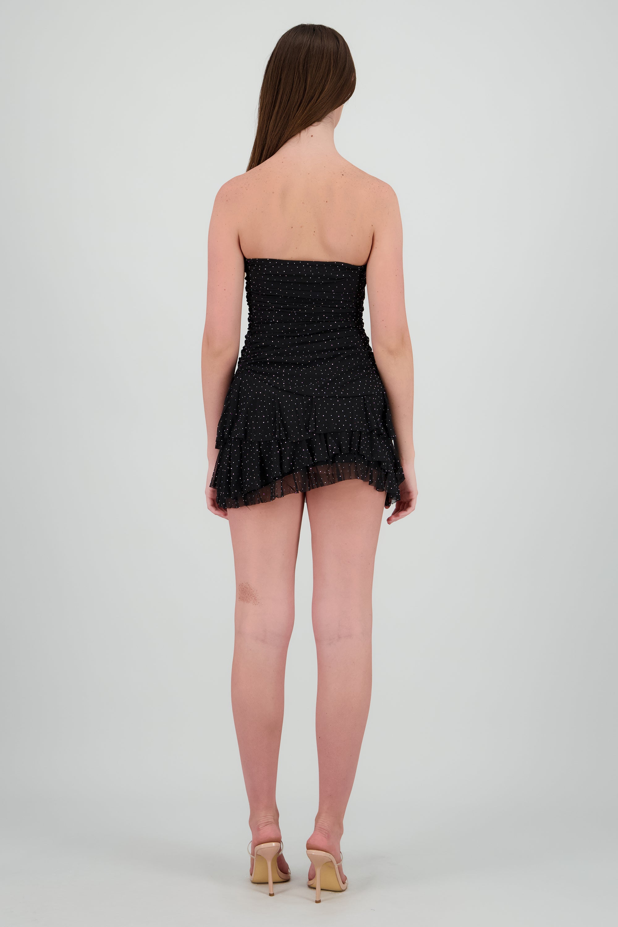 Vestido asimetrico de brillos NEGRO