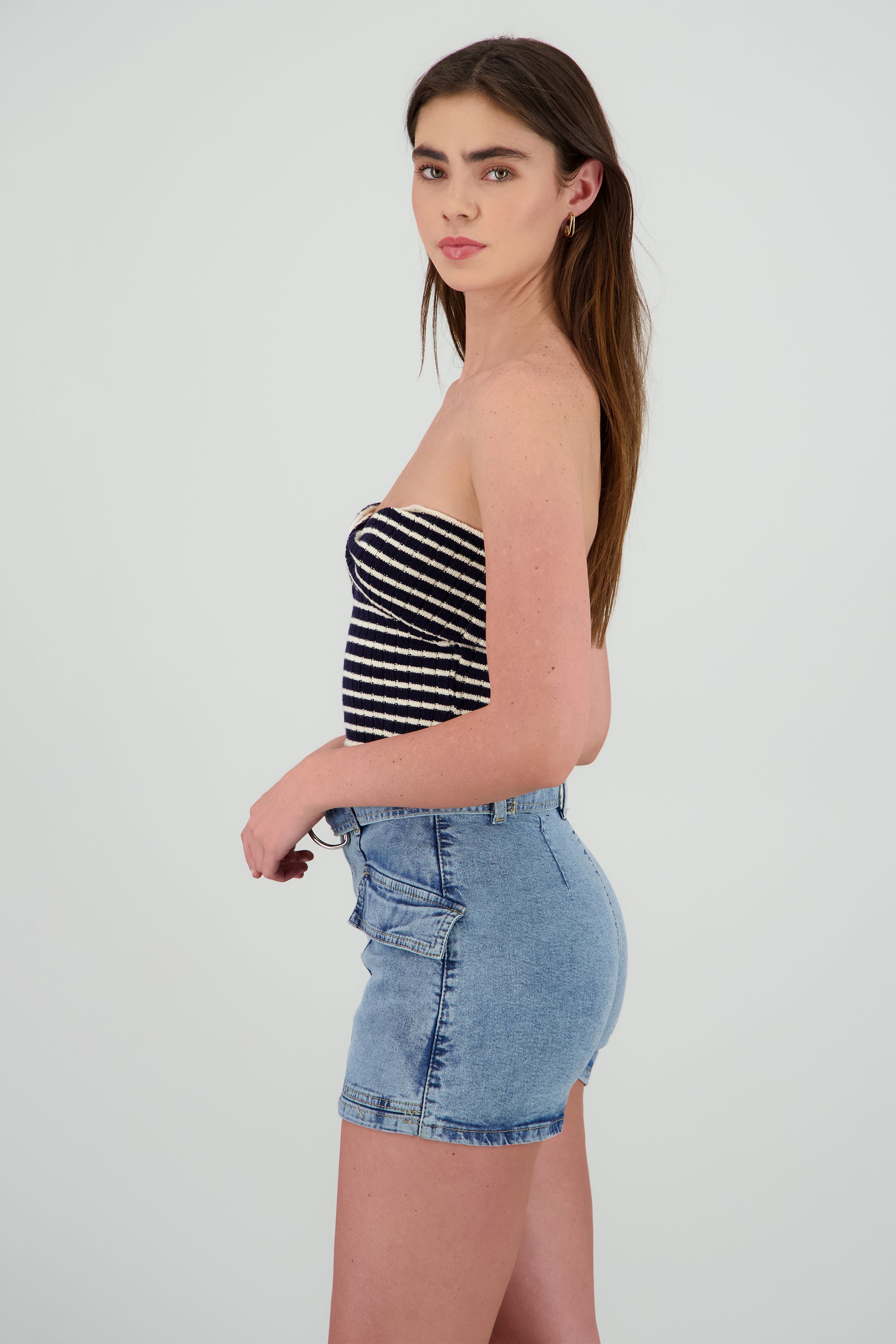 Top strapless detalle escote MARINO COMBO