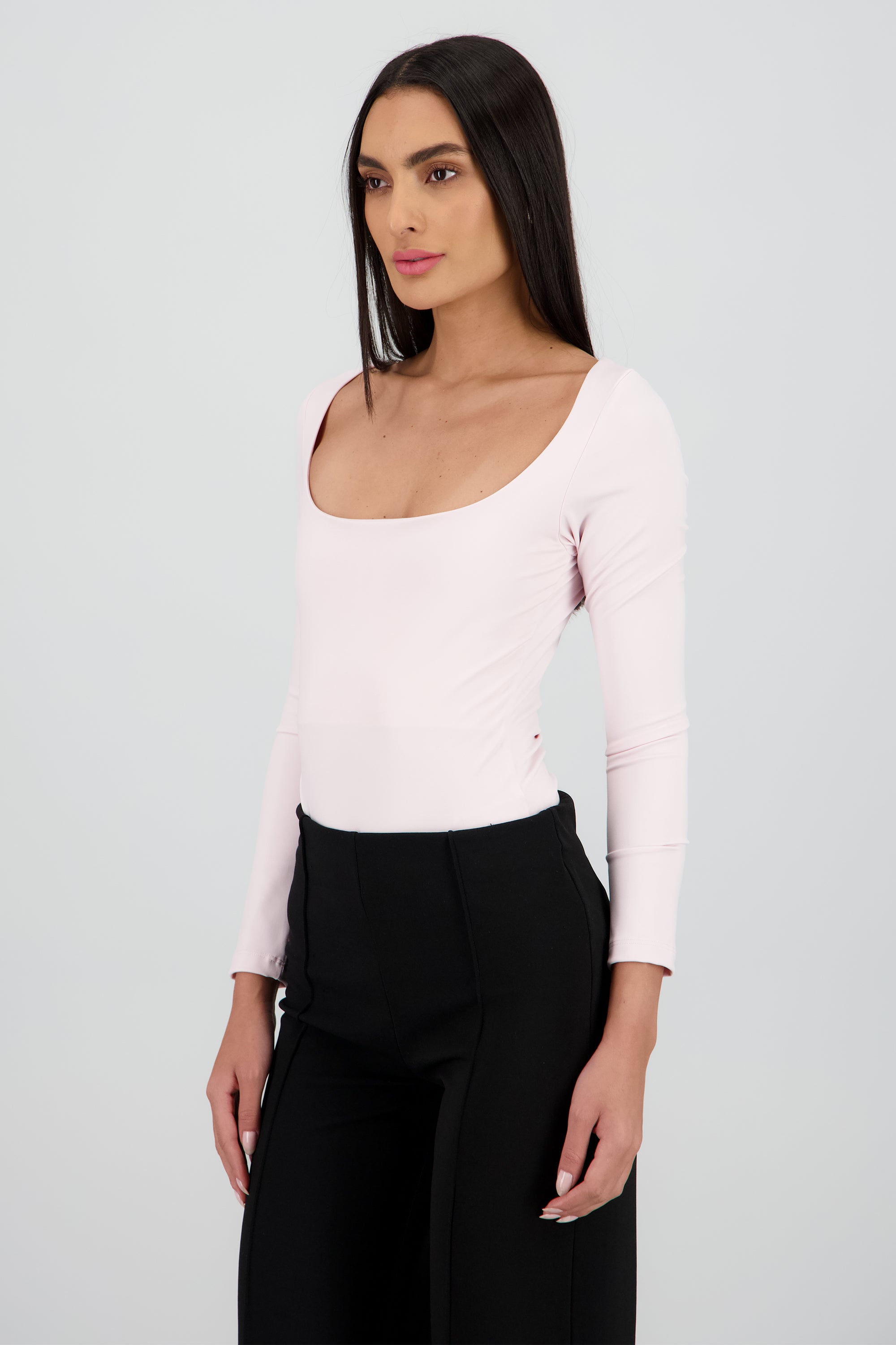 Body manga larga escote cuadrado ROSA PASTEL