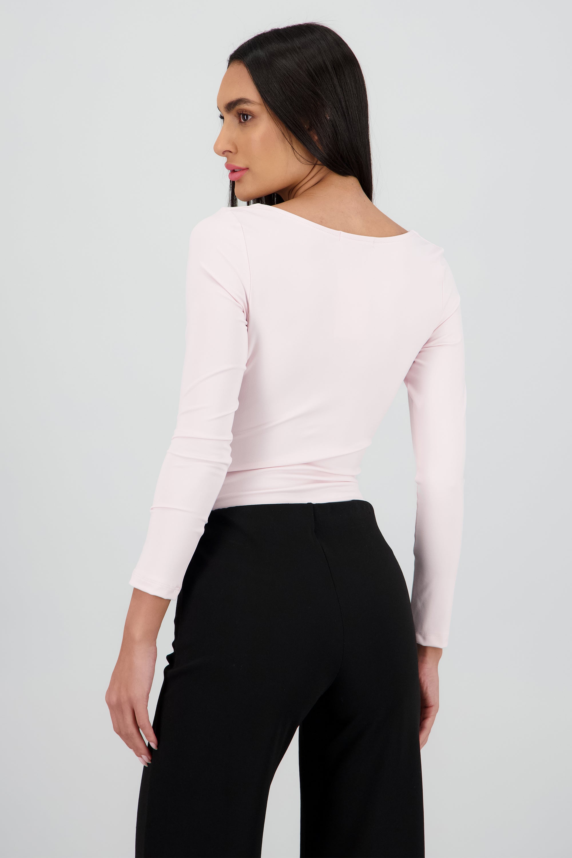 Body manga larga escote cuadrado ROSA PASTEL