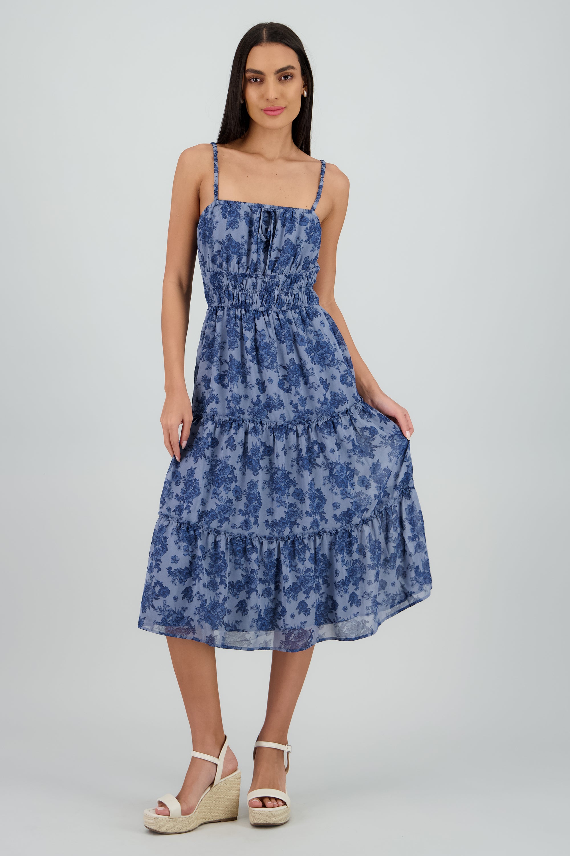 Vestido maxi tirantes detalle frunce AZUL