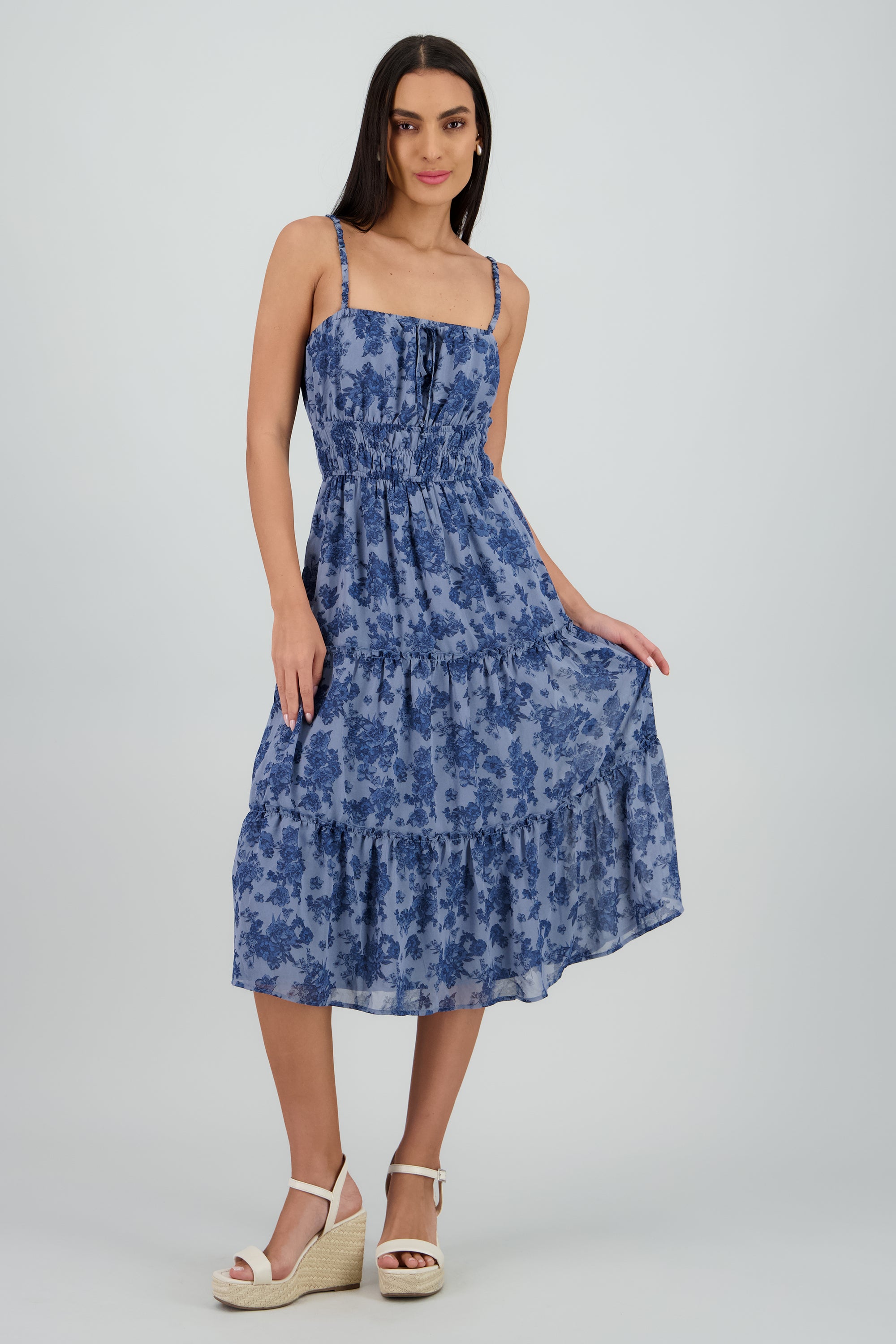 Vestido maxi tirantes detalle frunce AZUL