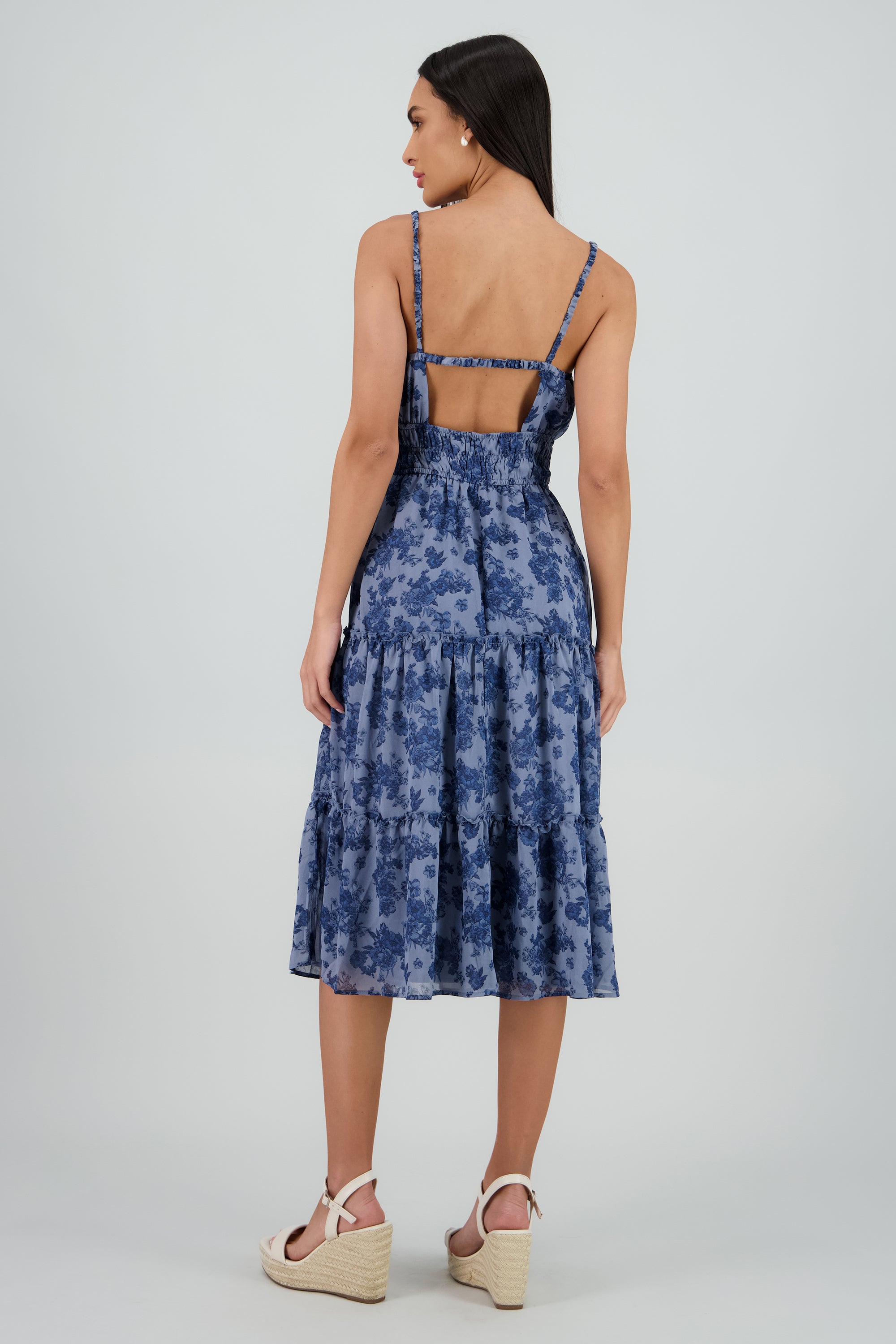 Vestido maxi tirantes detalle frunce AZUL