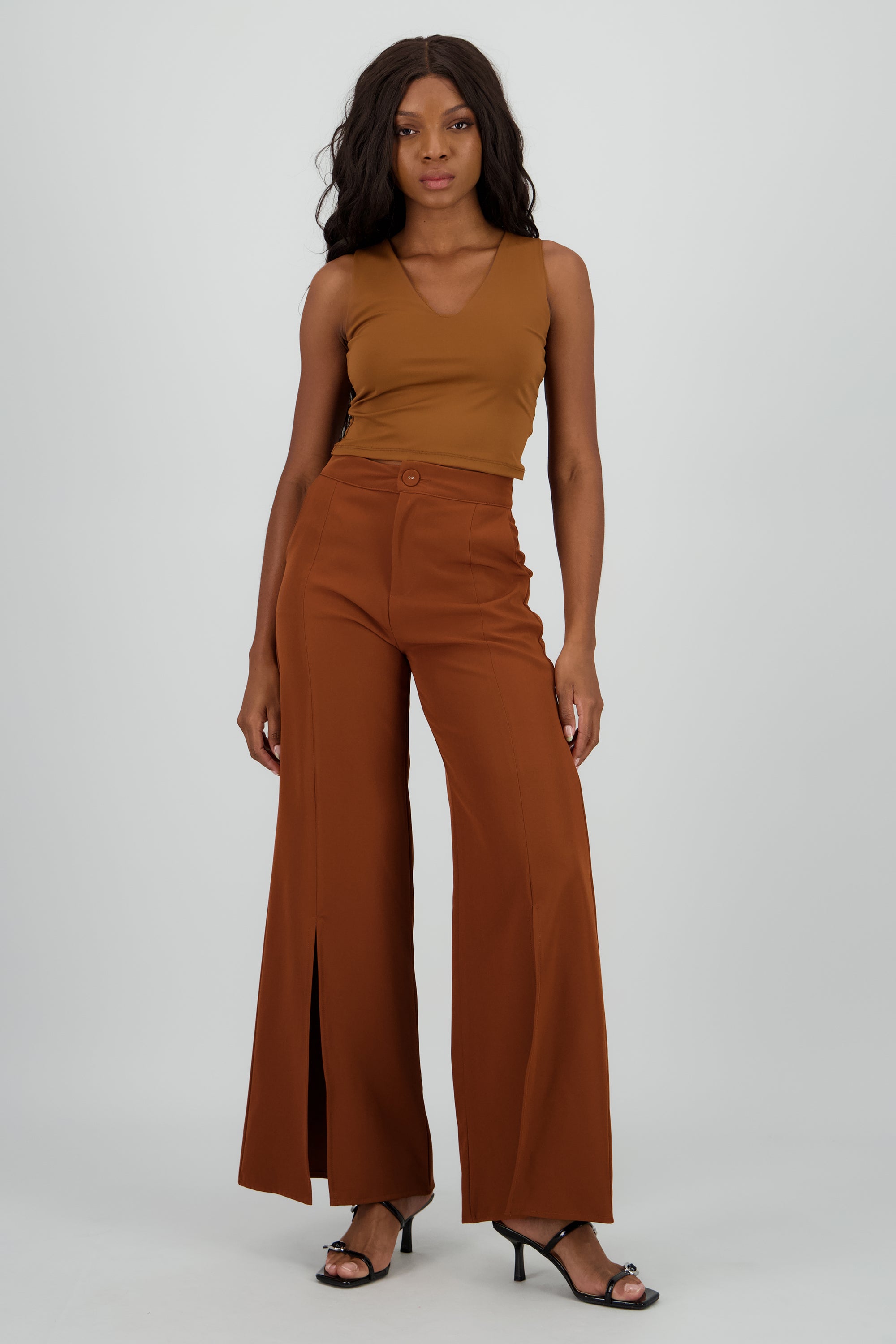 Pantalon flared aberturas CHOCOLATE