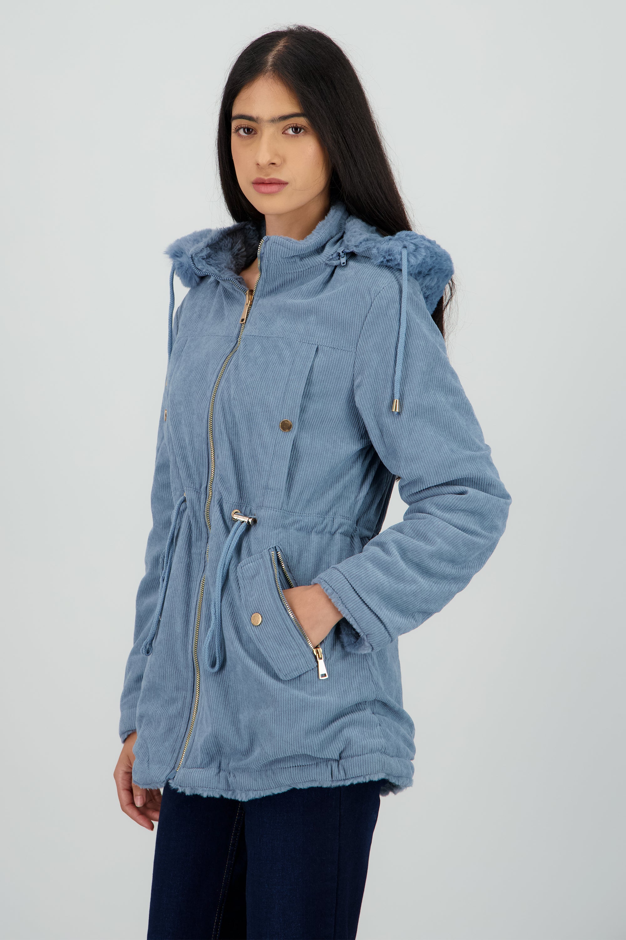 Gabardina doble vista con gorro AZUL