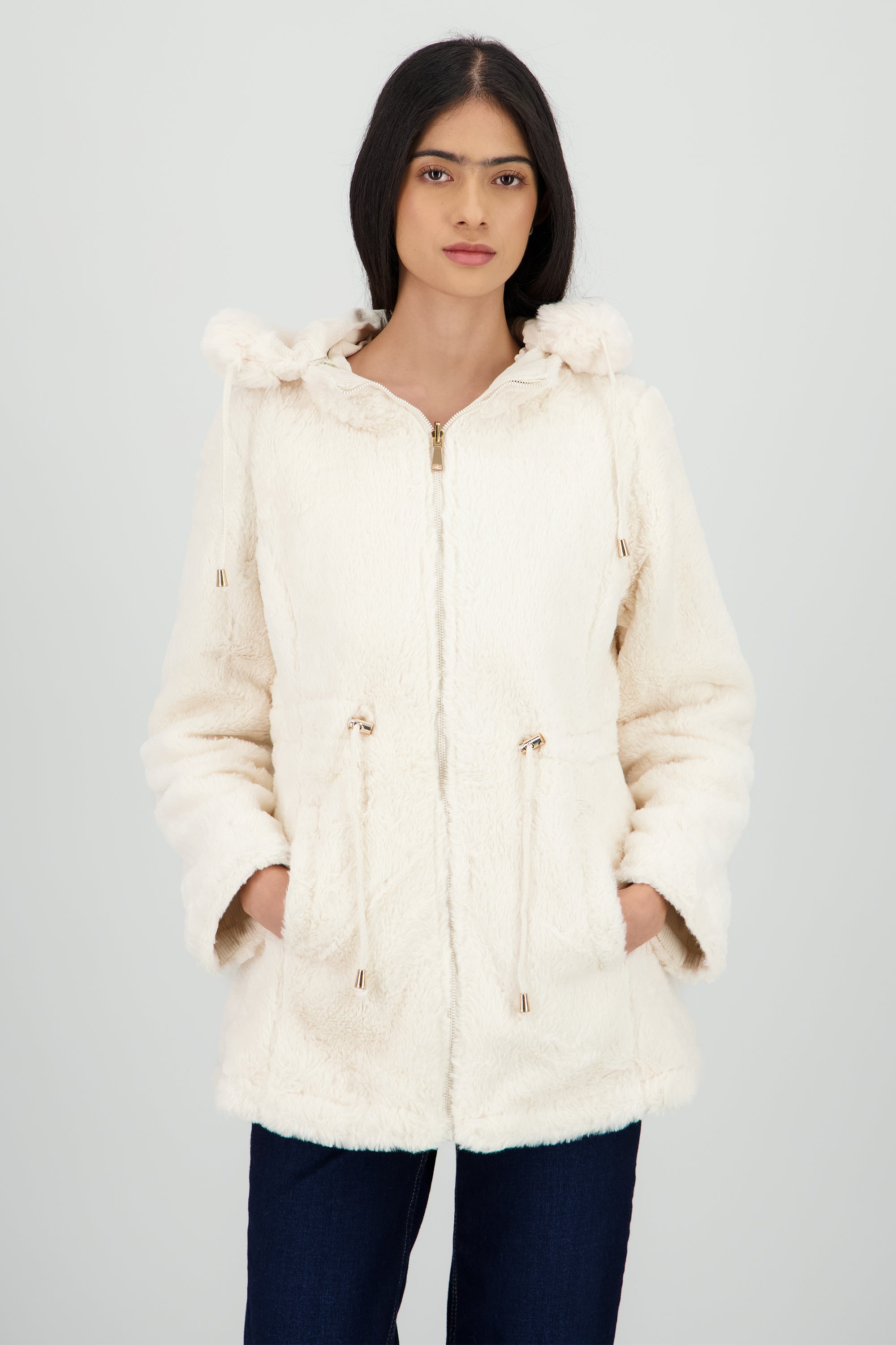 Gabardina doble vista con gorro BLANCO