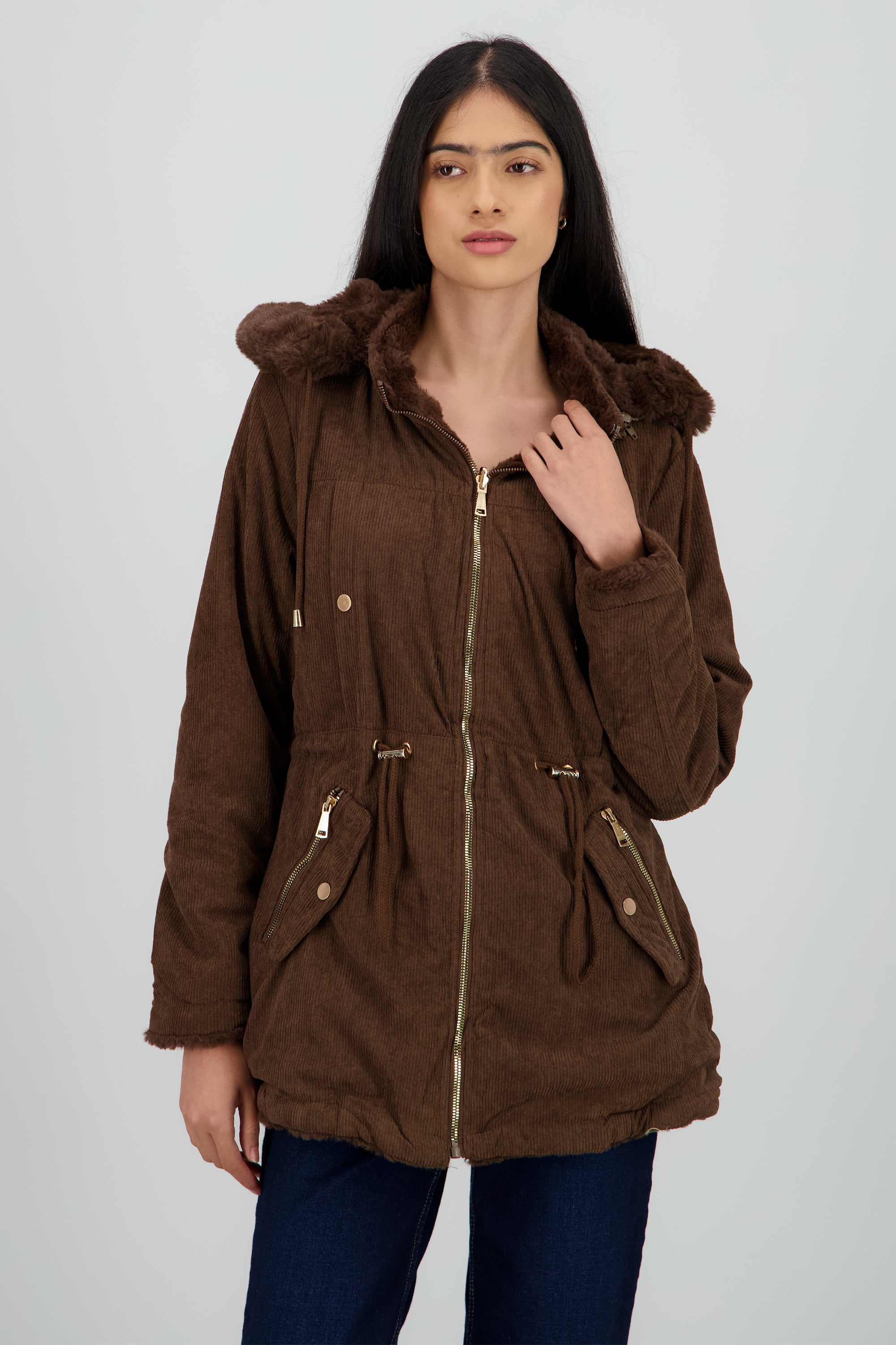 Gabardina doble vista con gorro CAFE