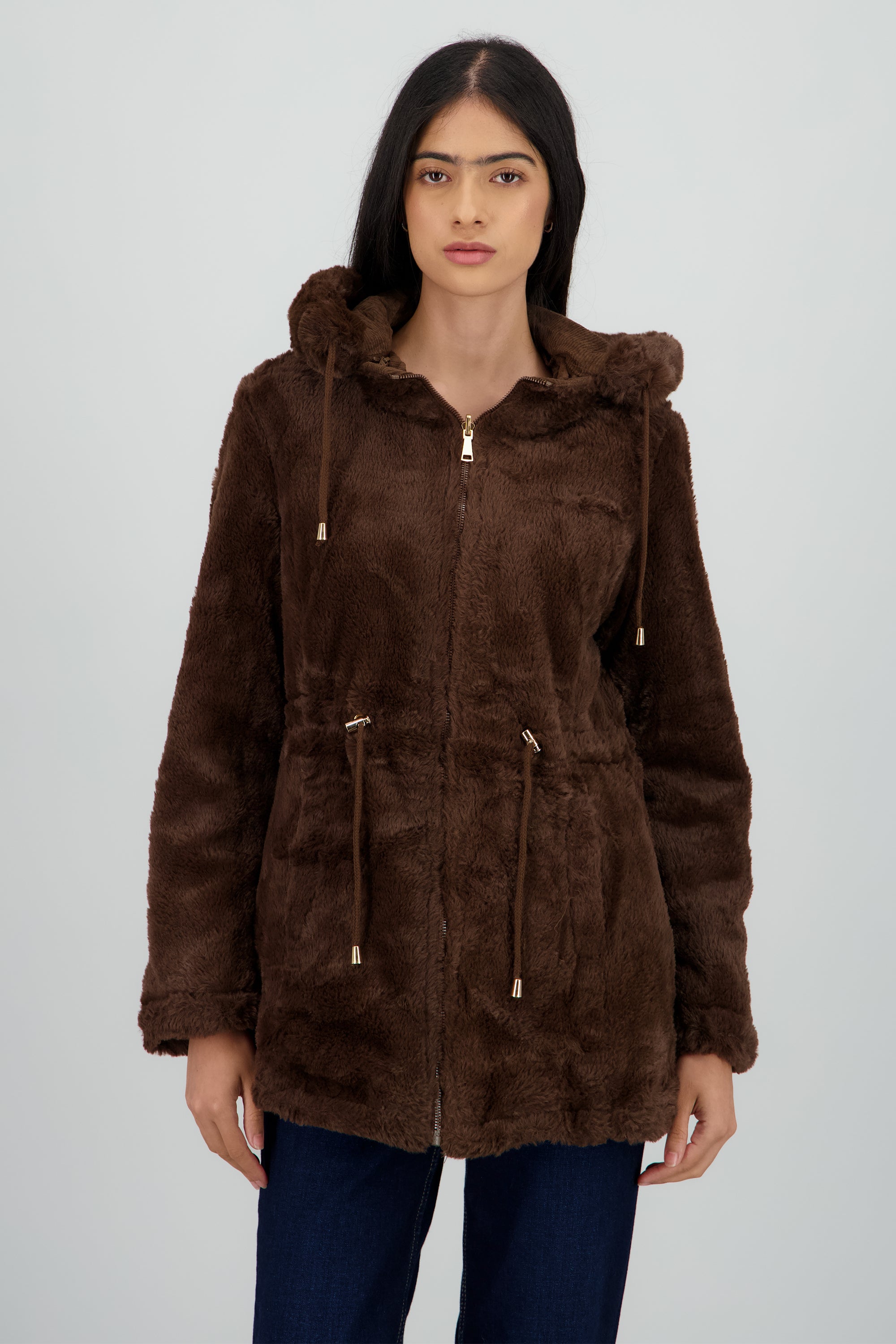 Gabardina doble vista con gorro CAFE