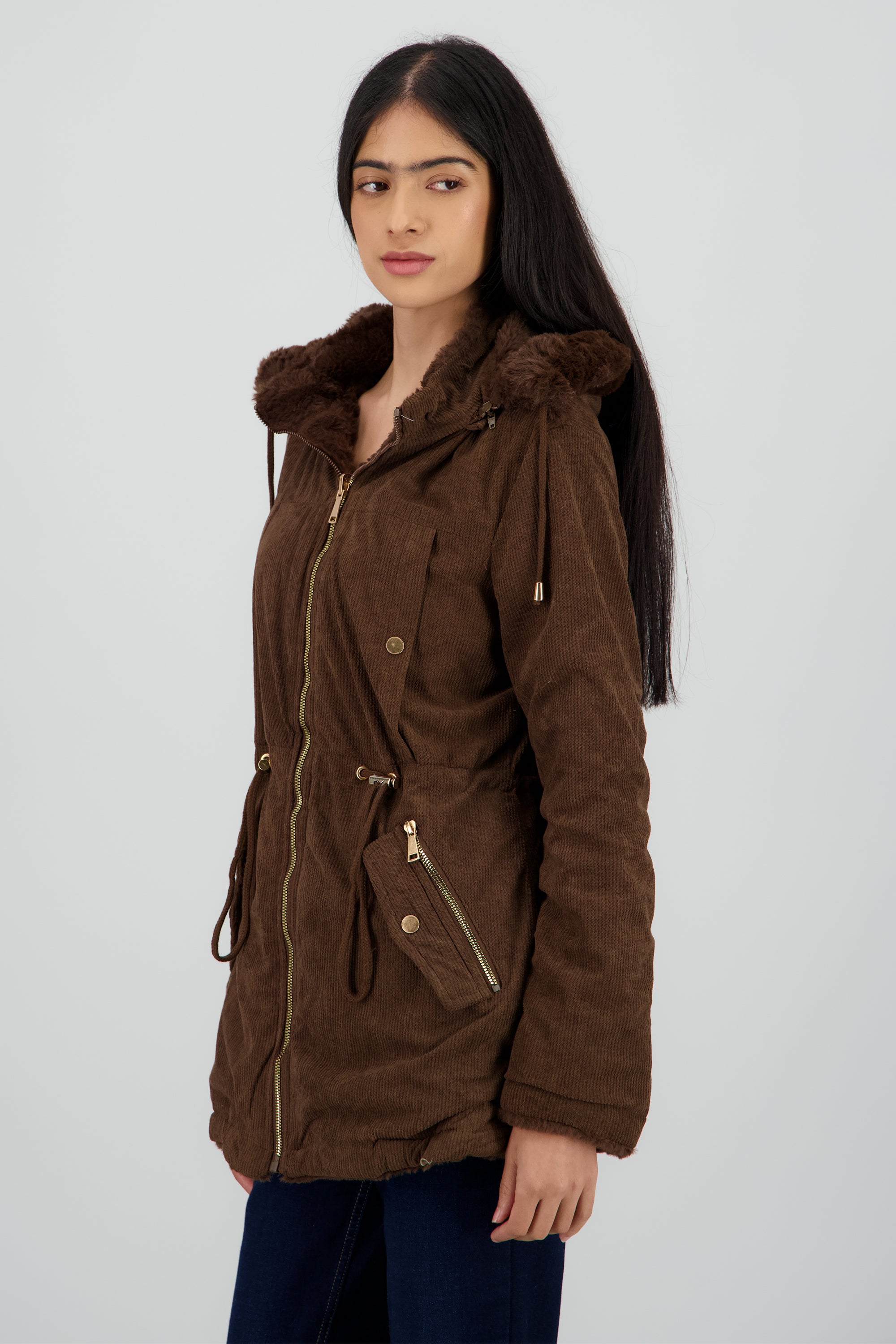 Gabardina doble vista con gorro CAFE