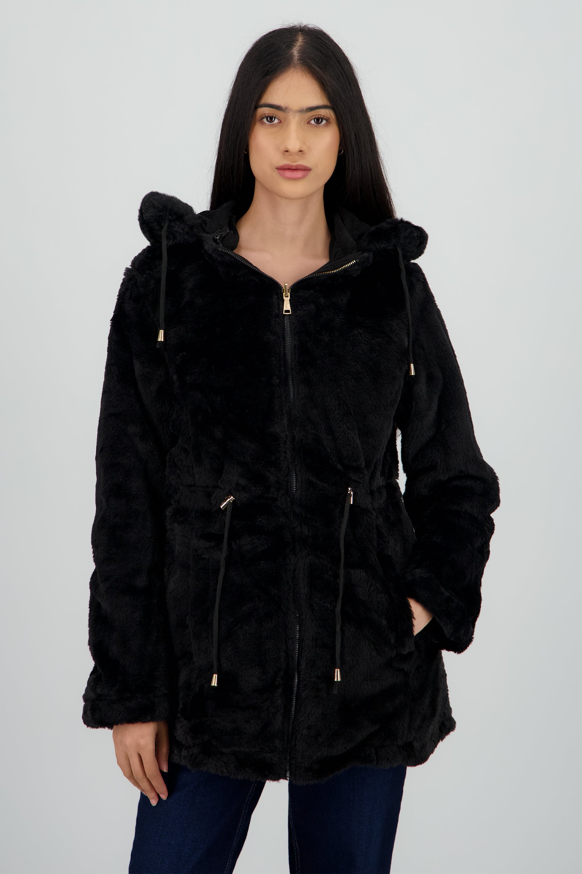 Gabardina doble vista con gorro NEGRO