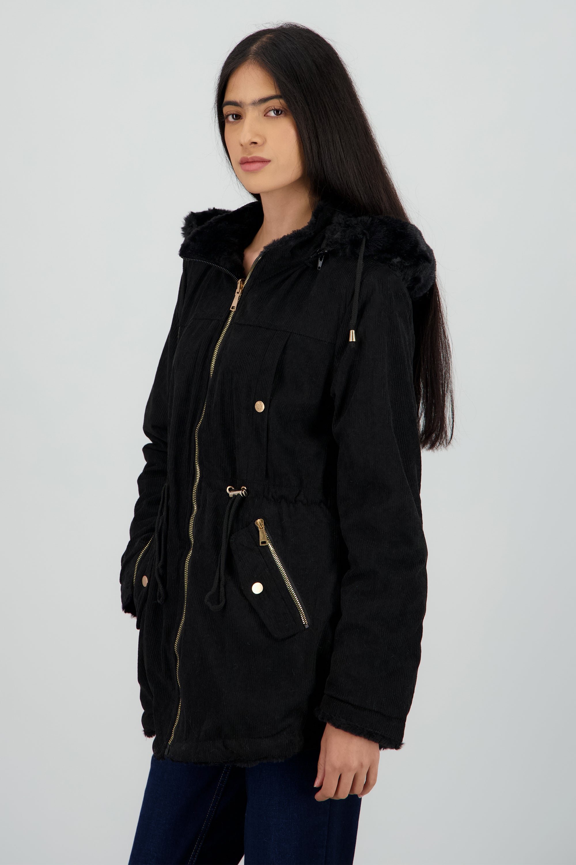Gabardina doble vista con gorro NEGRO