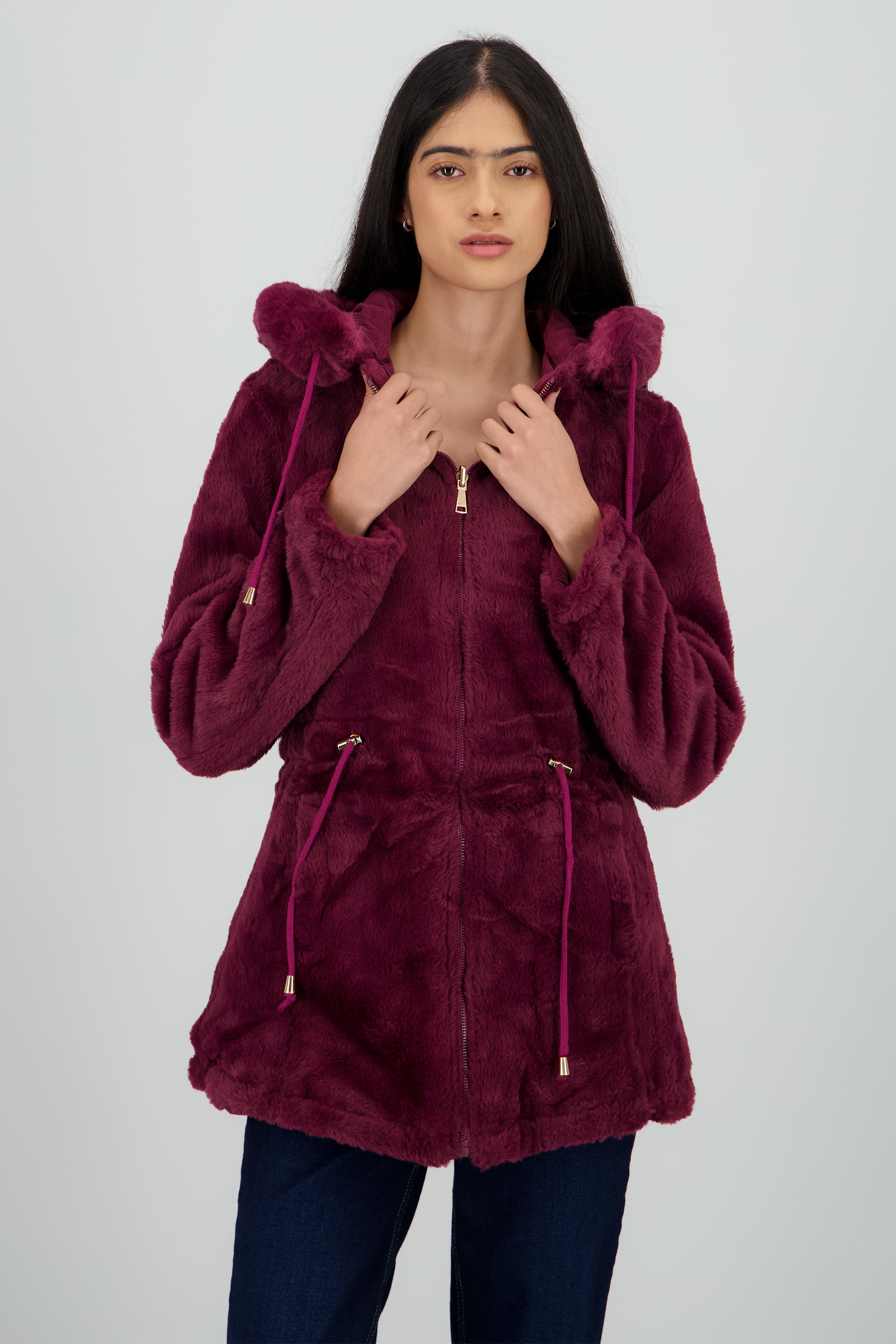 Gabardina doble vista con gorro VINO