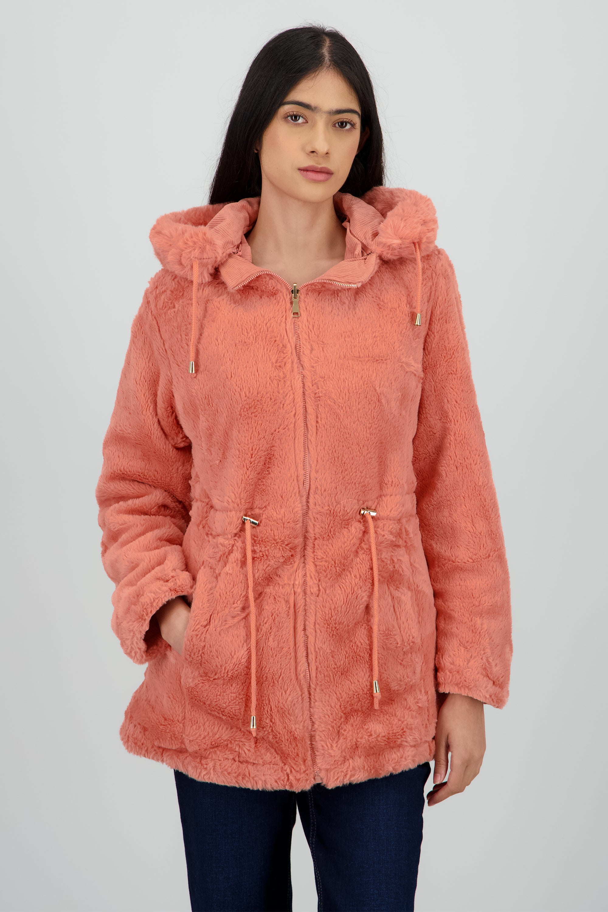 Gabardina doble vista con gorro ROSA