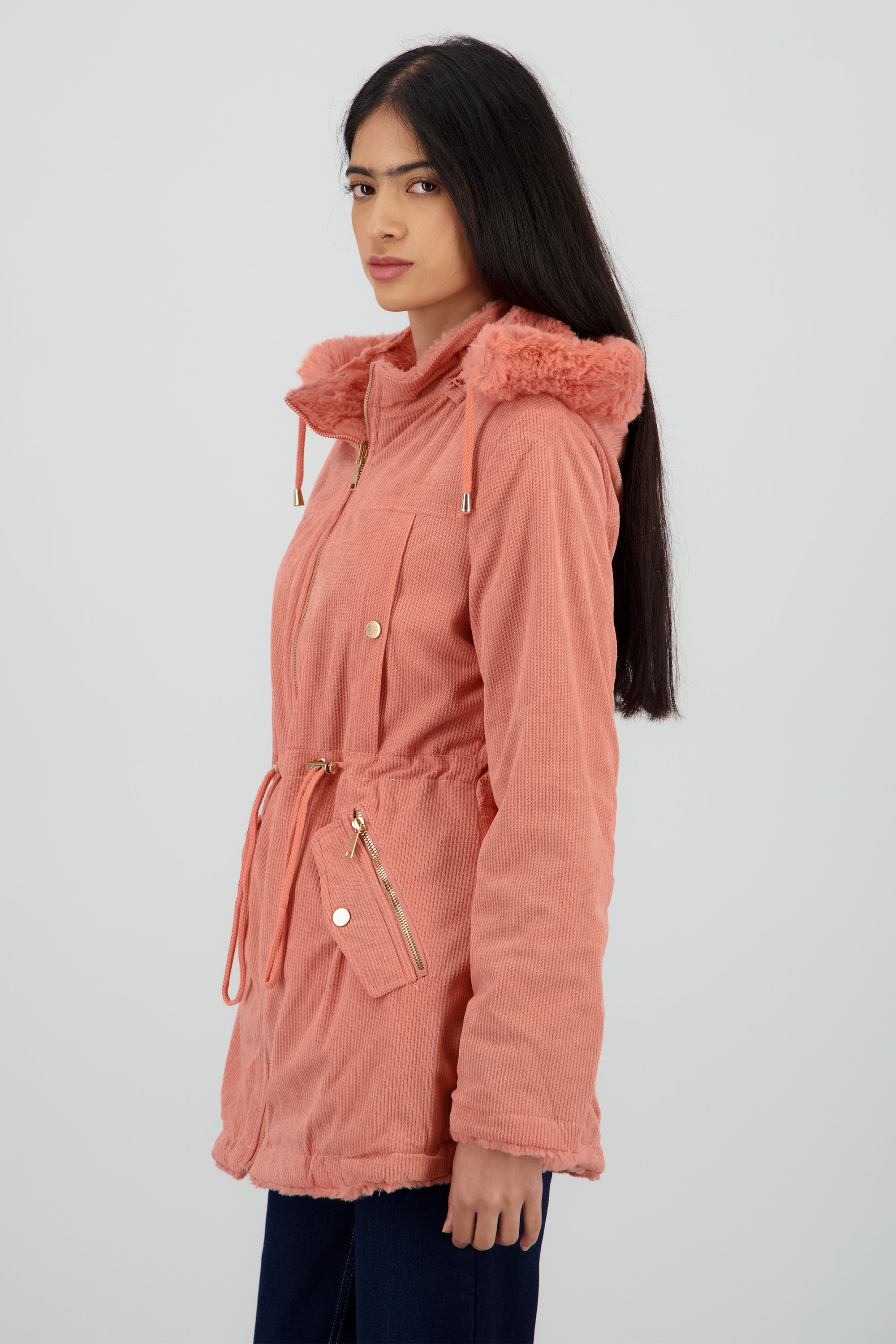 Gabardina doble vista con gorro ROSA
