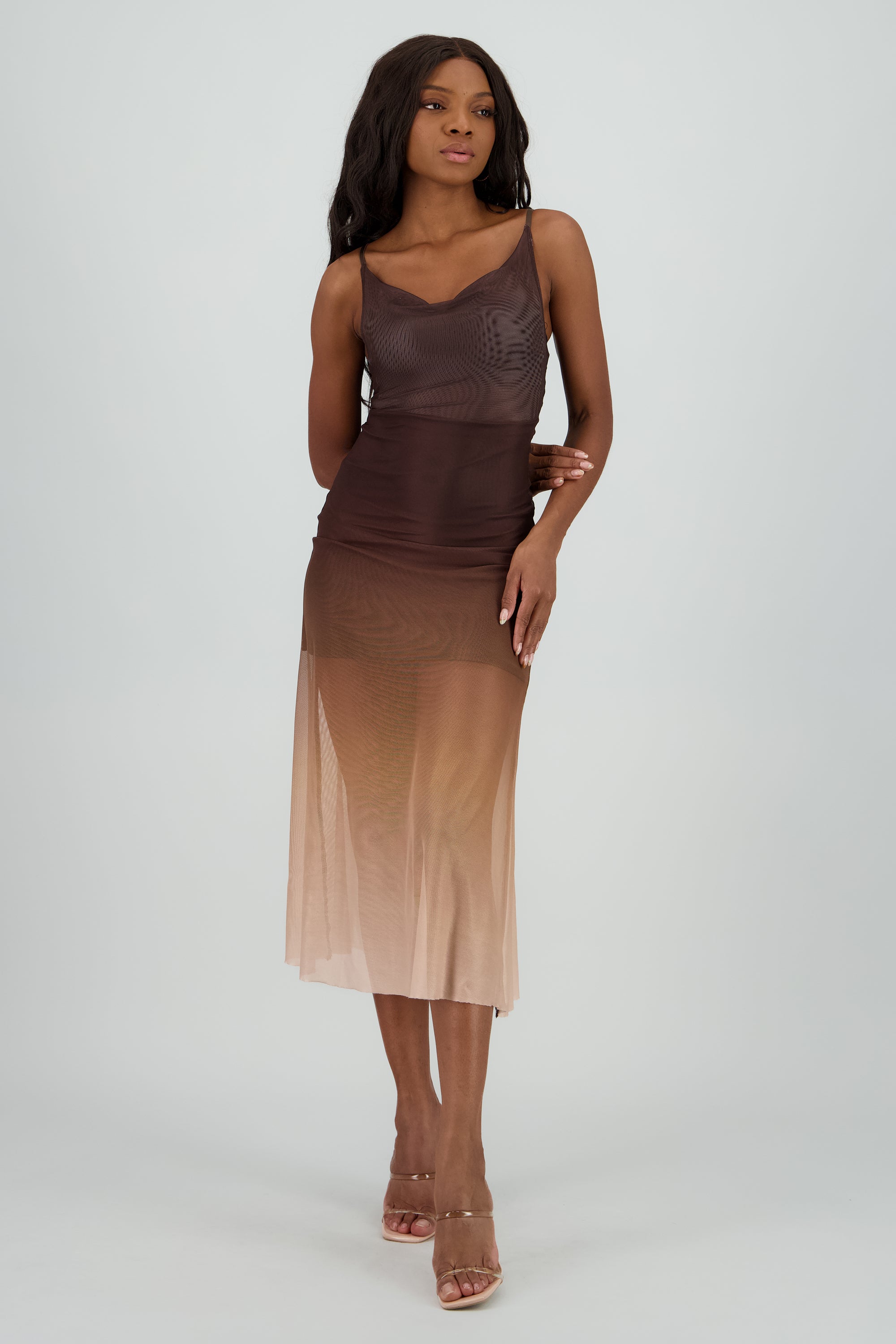 Vestido midi de mesh degradado CAFE COMBO