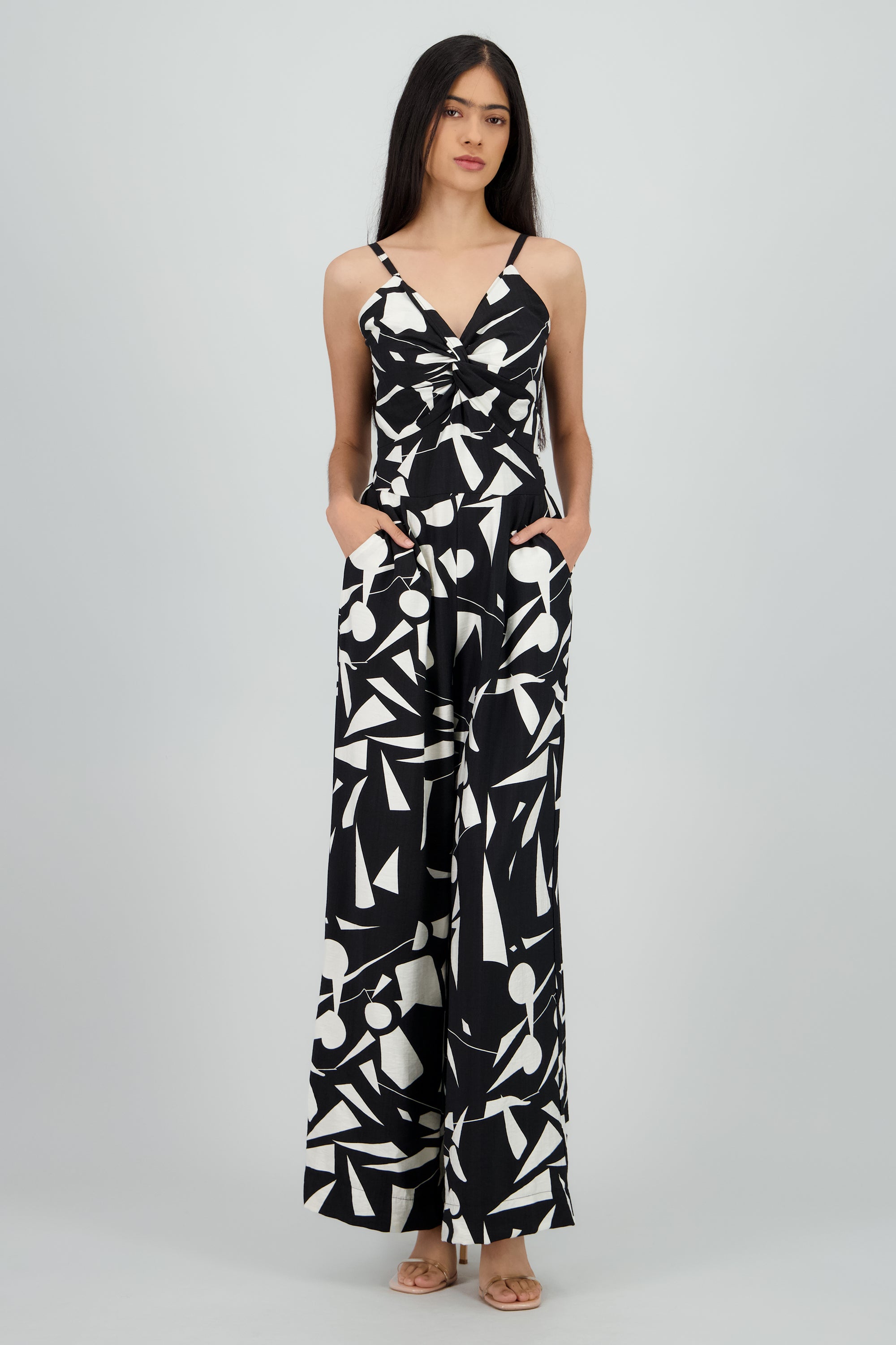 Jumpsuit de tirantes estampado geometrico rayas BLANCO COMBO