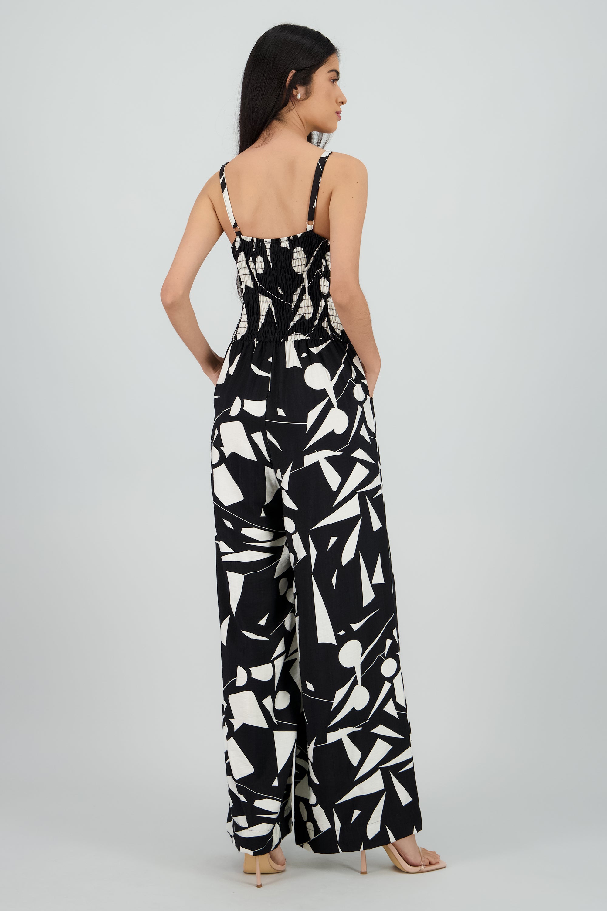 Jumpsuit de tirantes estampado geometrico rayas BLANCO COMBO