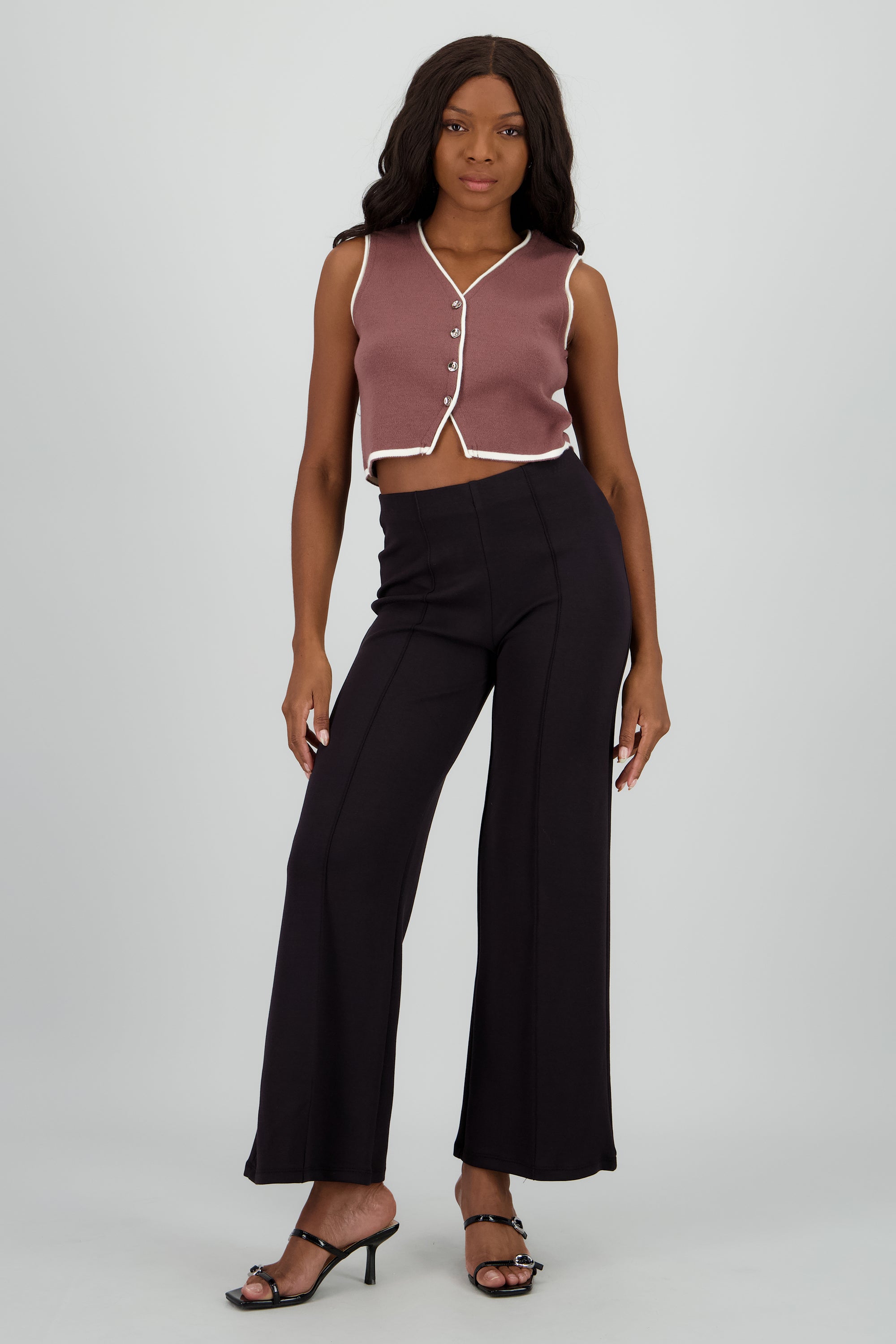 Pantalon amplio det costura NEGRO