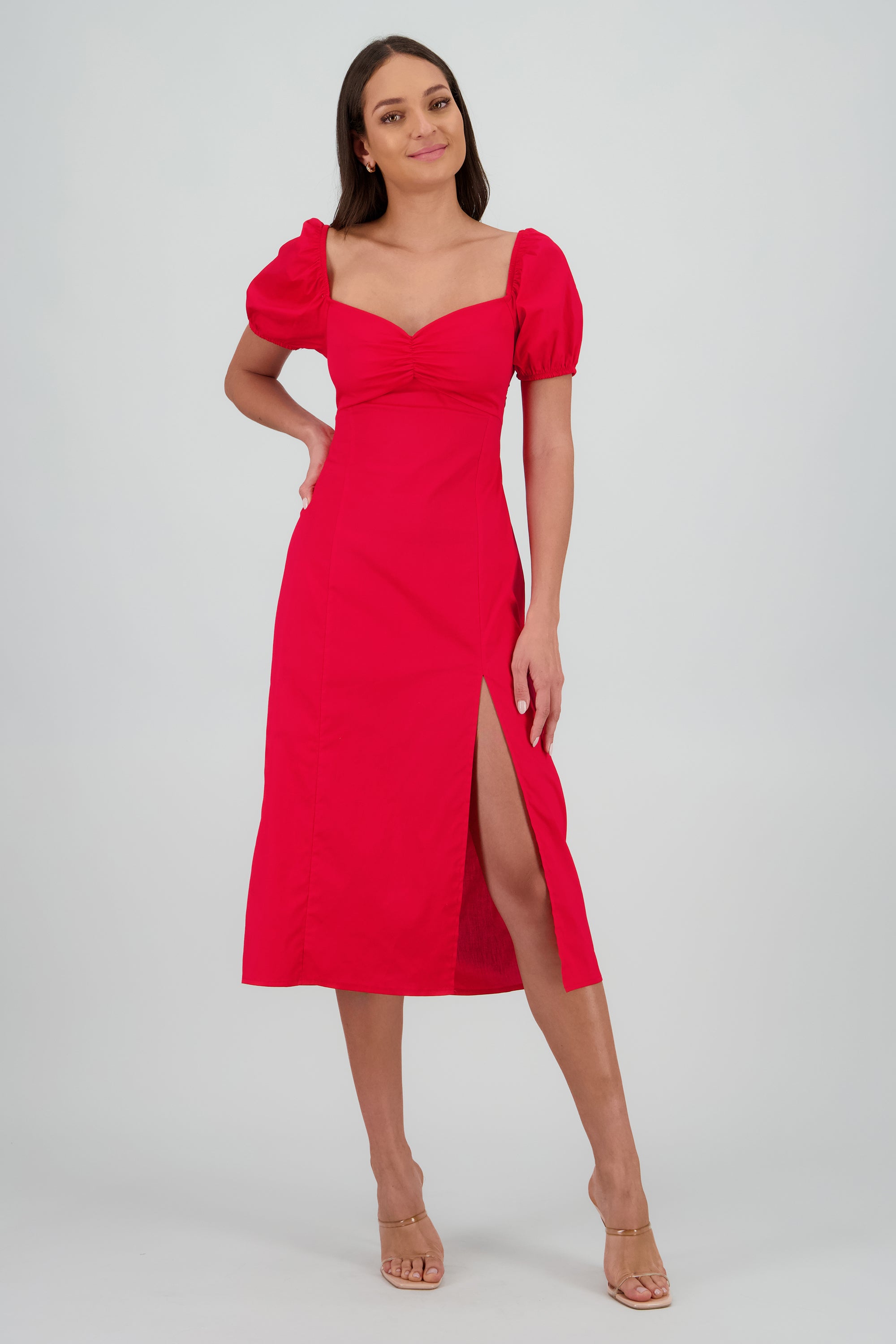 Vestido manga abullonada ROJO