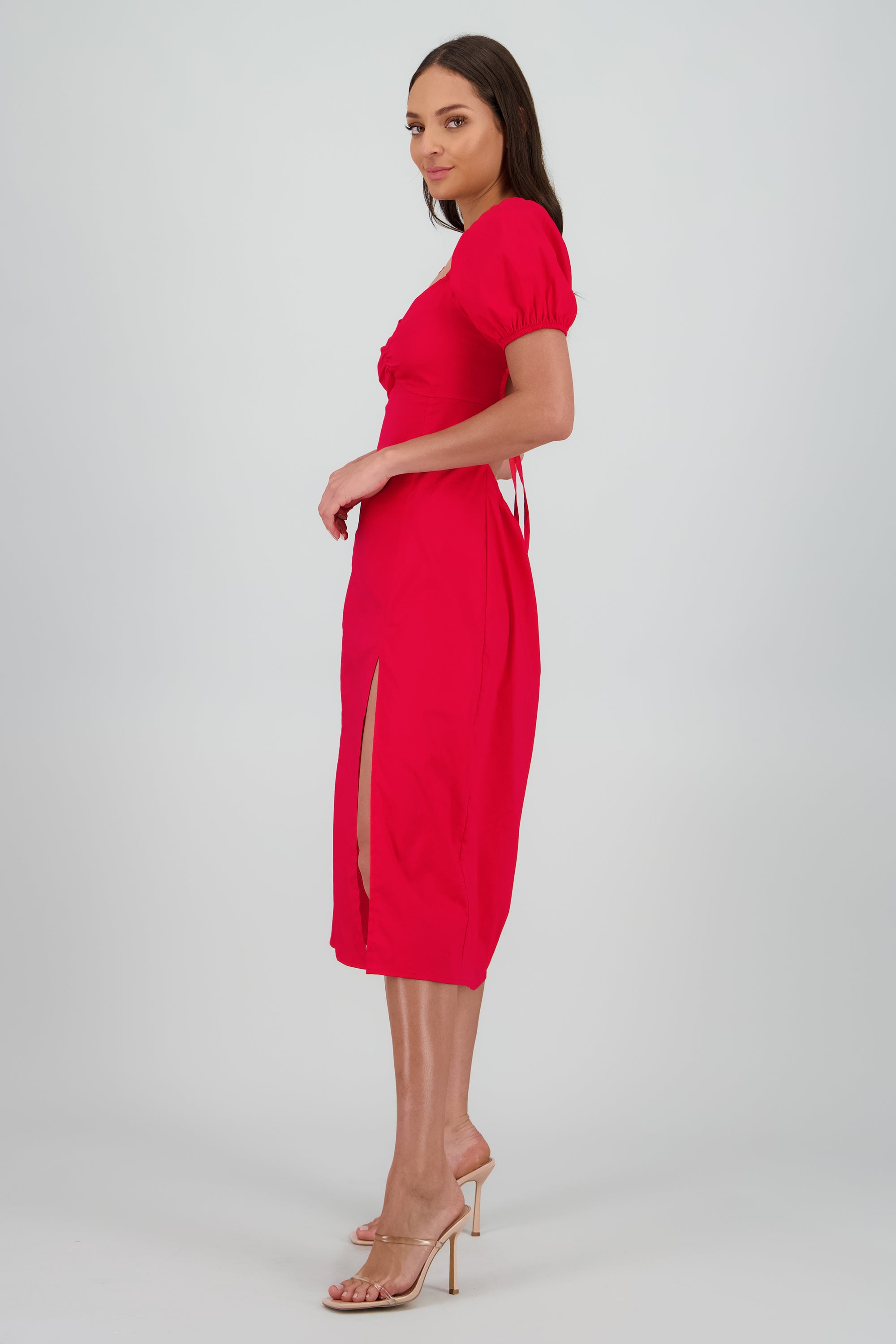 Vestido manga abullonada ROJO