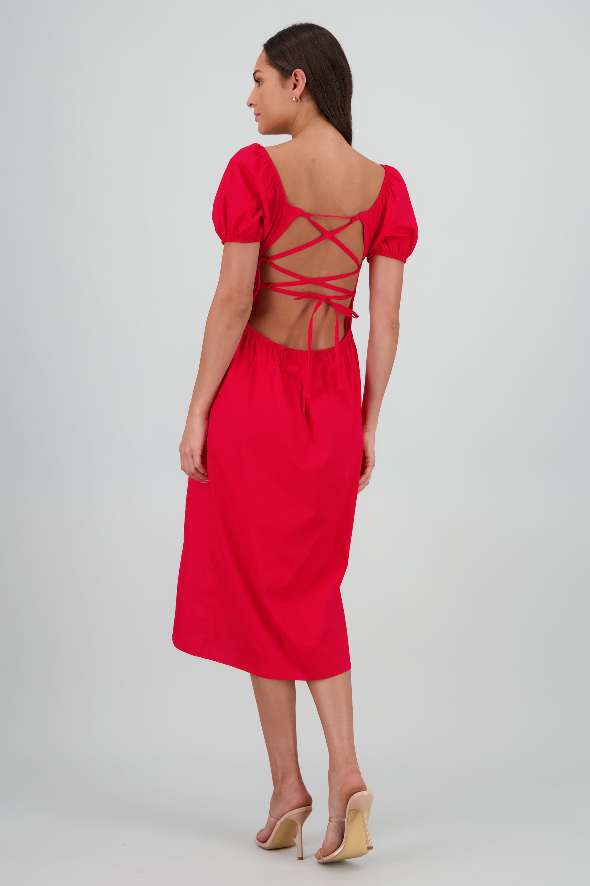 Vestido manga abullonada ROJO