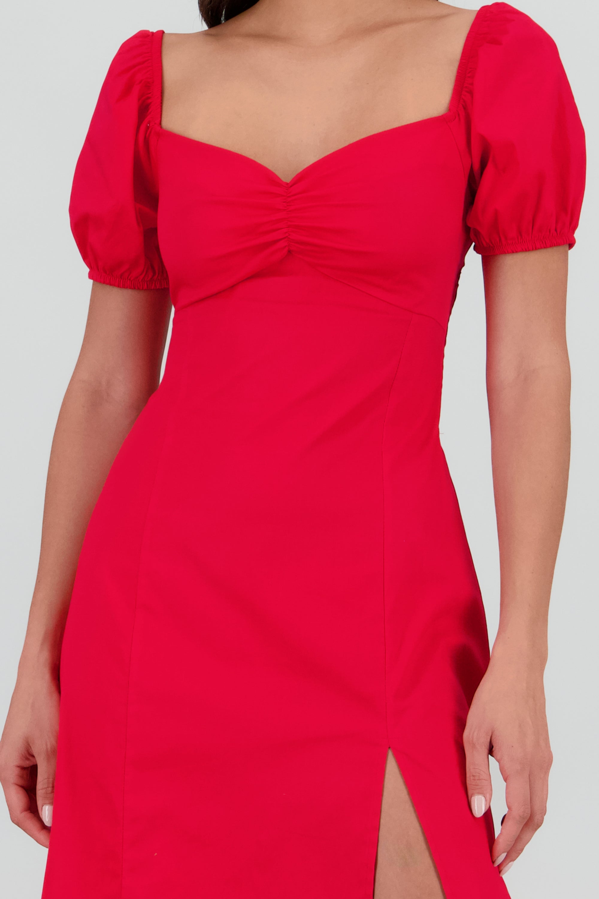 Vestido manga abullonada ROJO