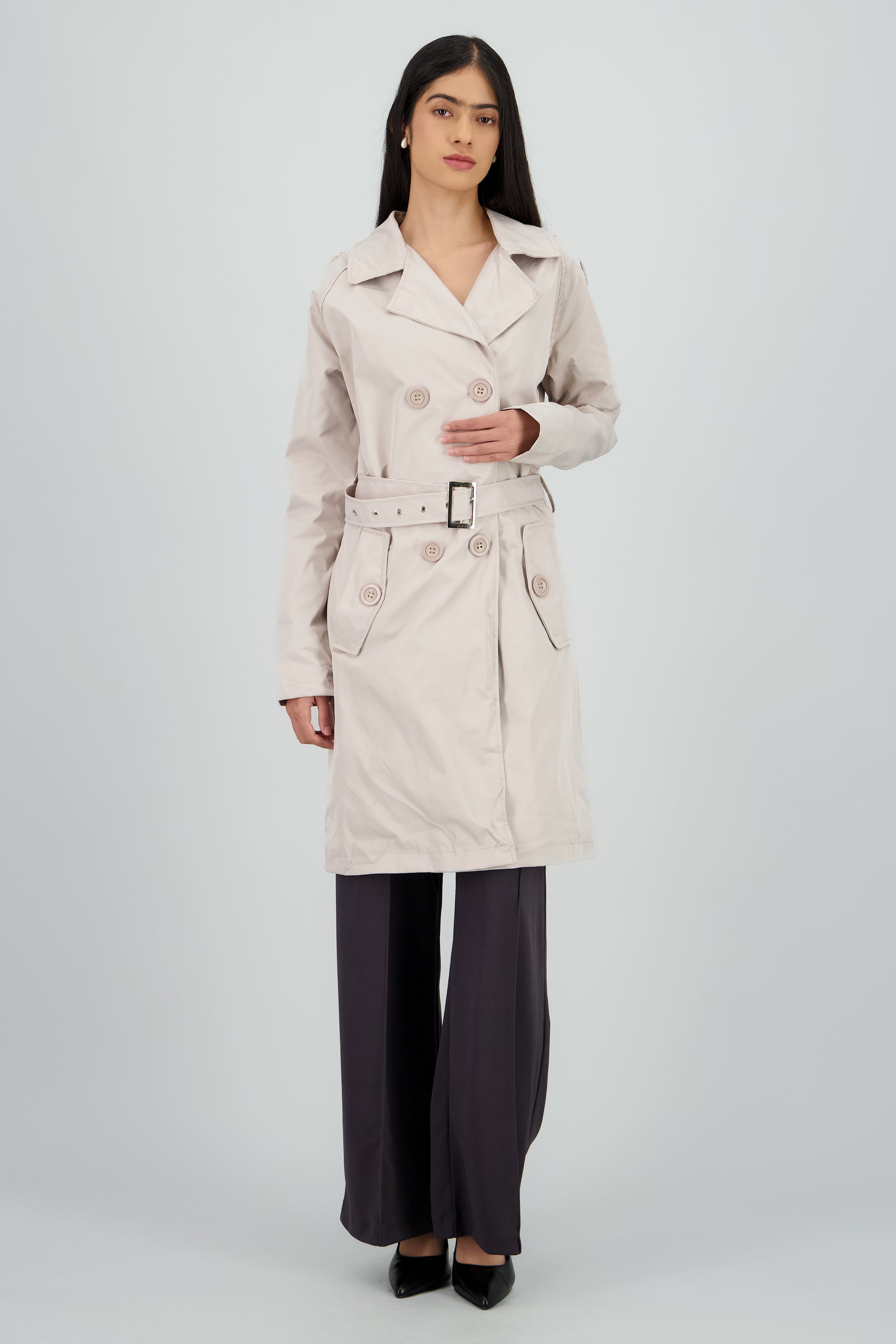 Gabardina midi con cinturon BEIGE
