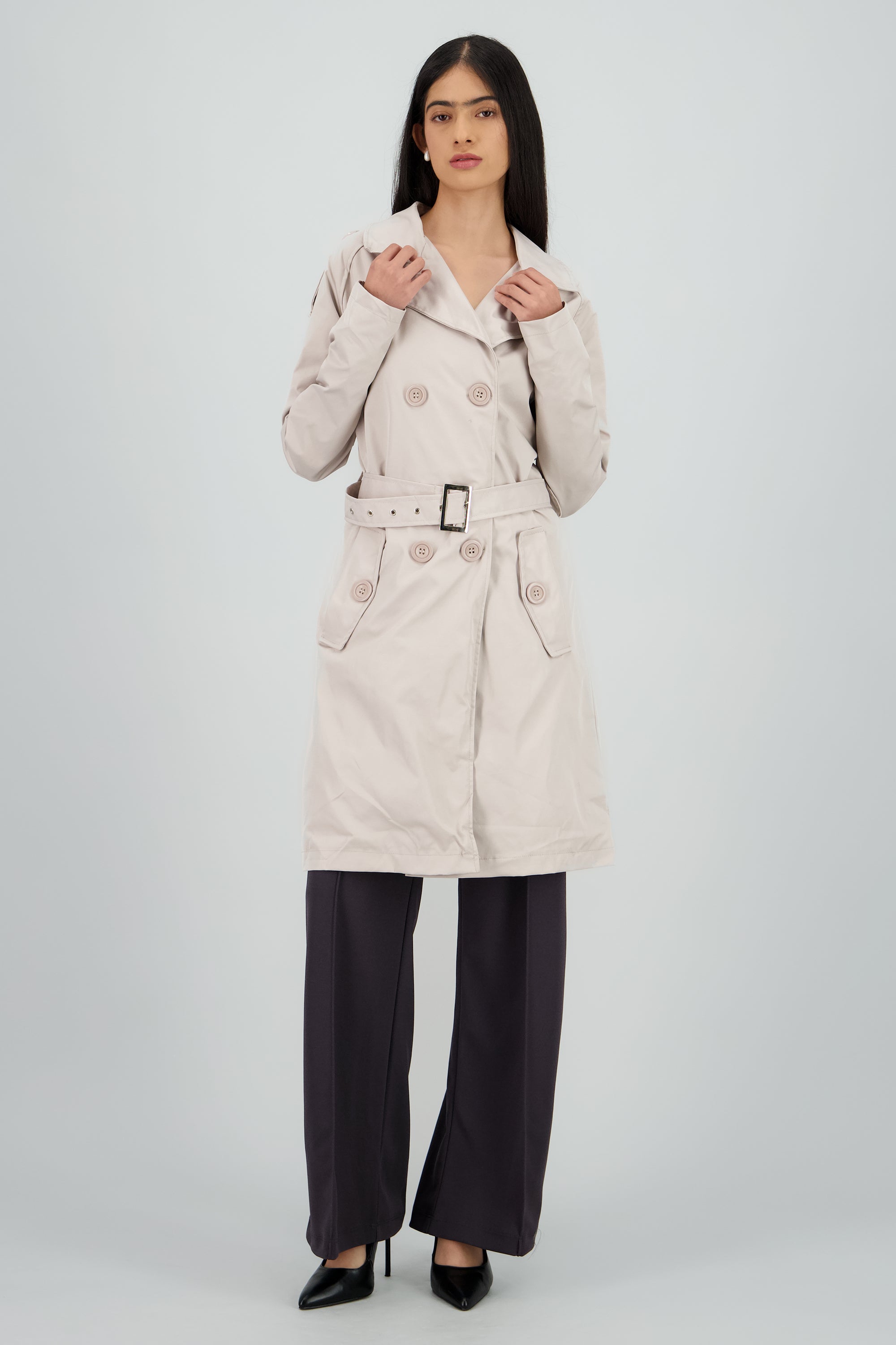 Gabardina midi con cinturon BEIGE