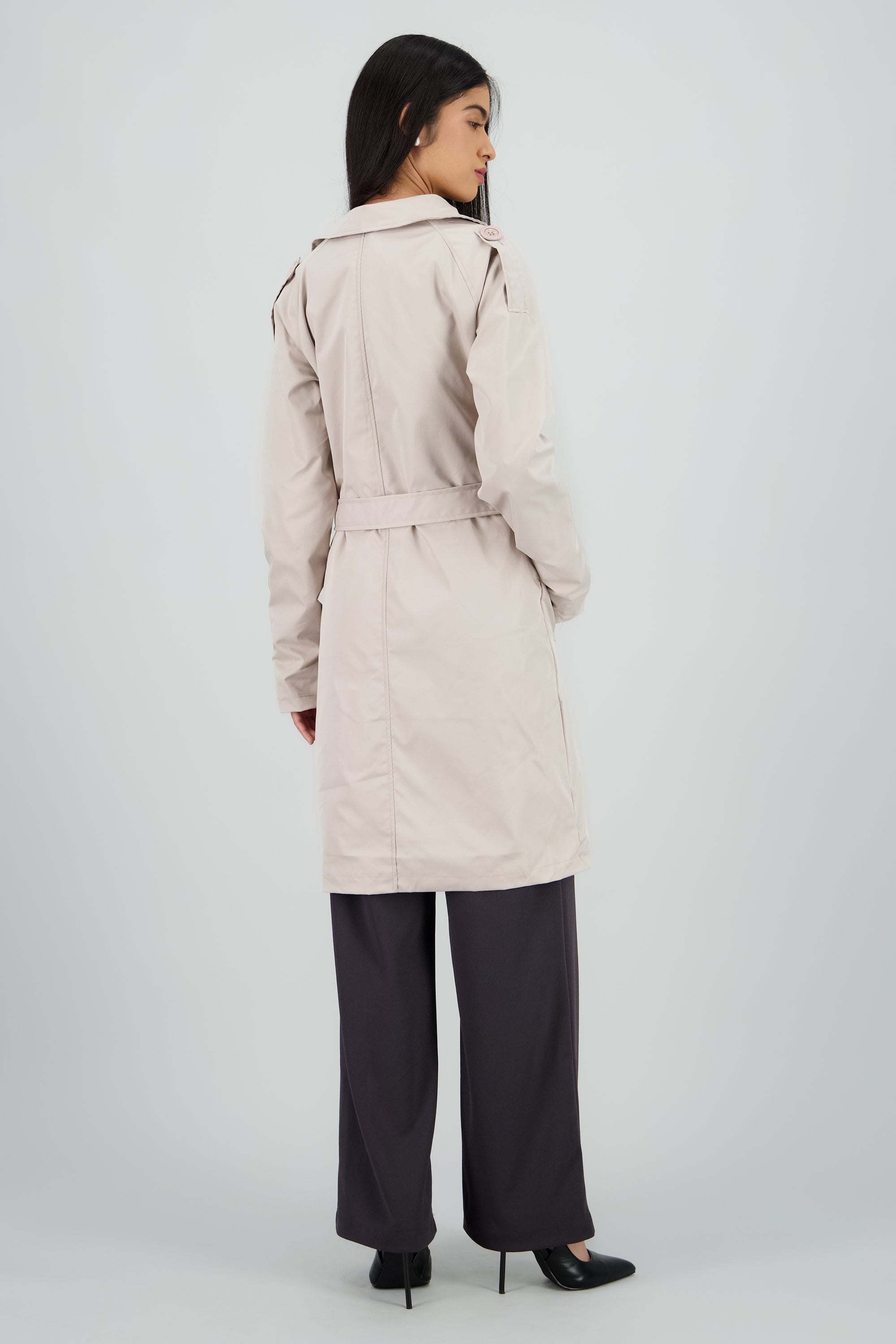 Gabardina midi con cinturon BEIGE