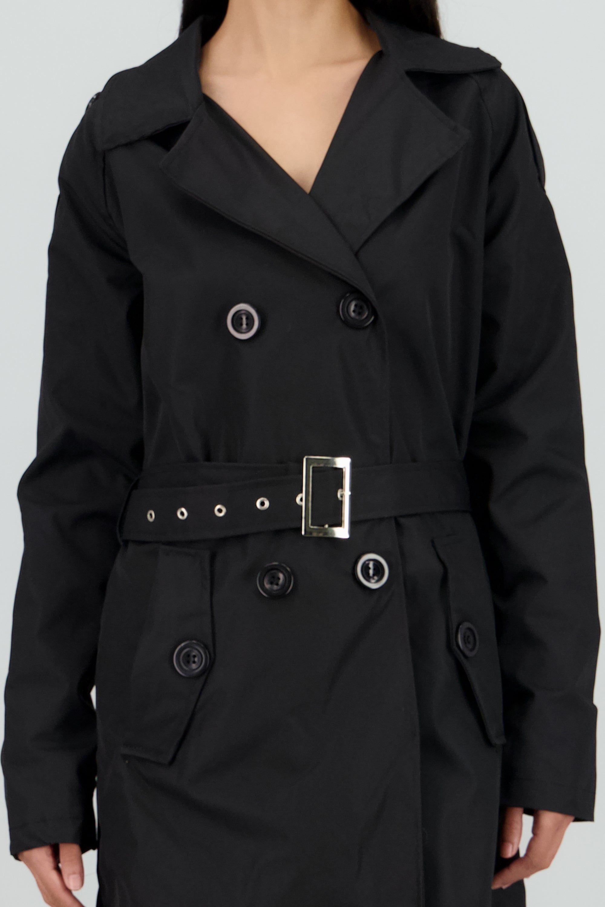 Gabardina midi con cinturon NEGRO
