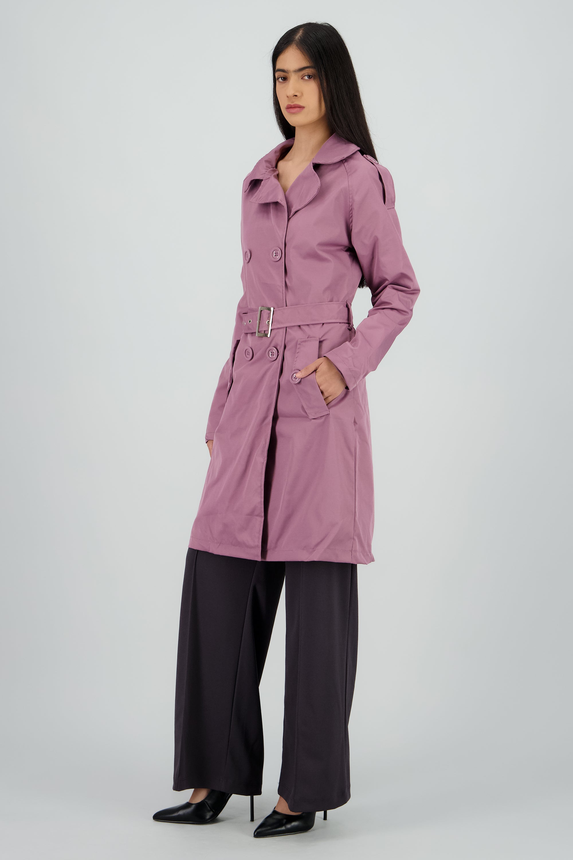 Gabardina midi con cinturon ROSA