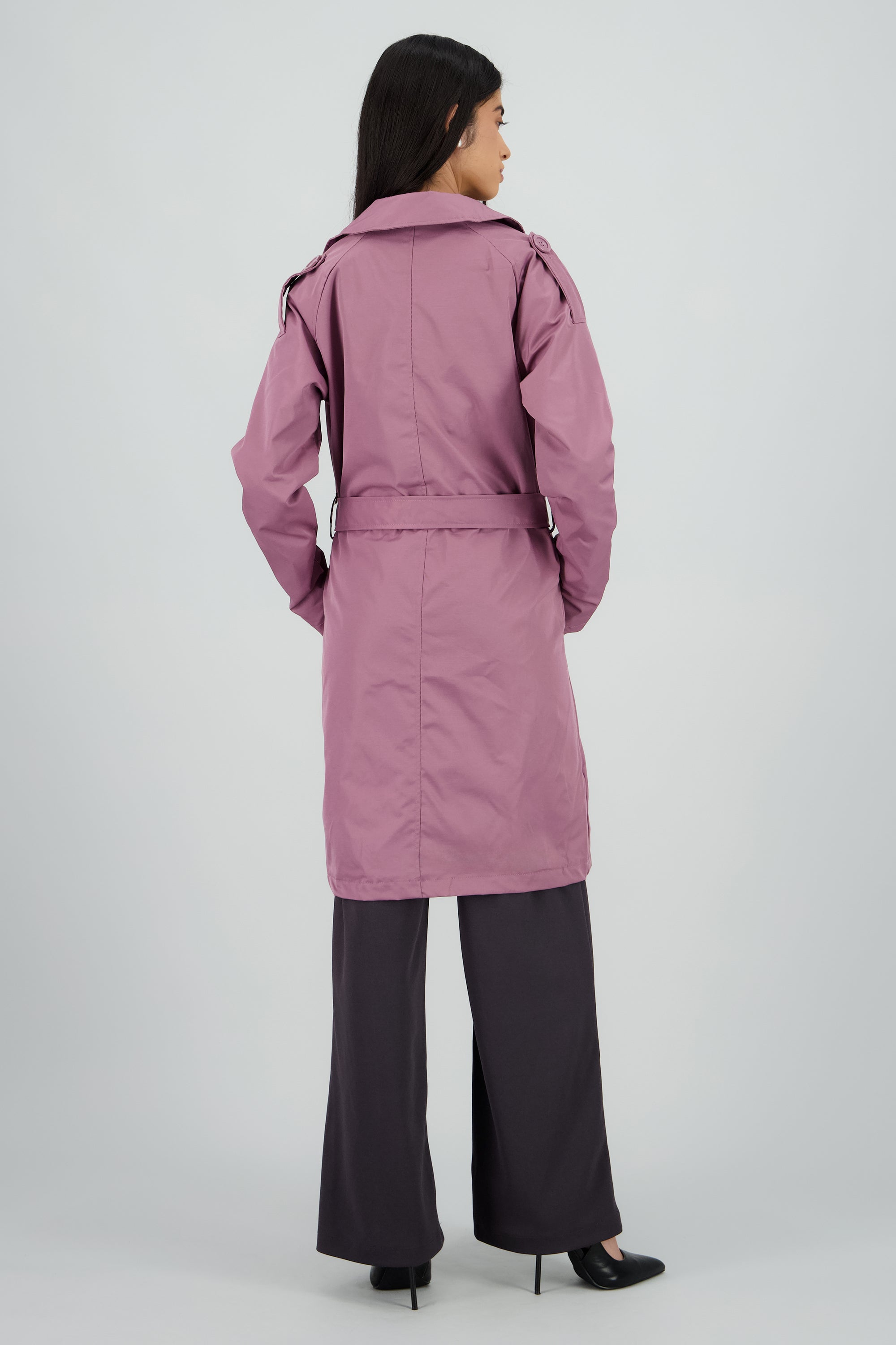 Gabardina midi con cinturon ROSA