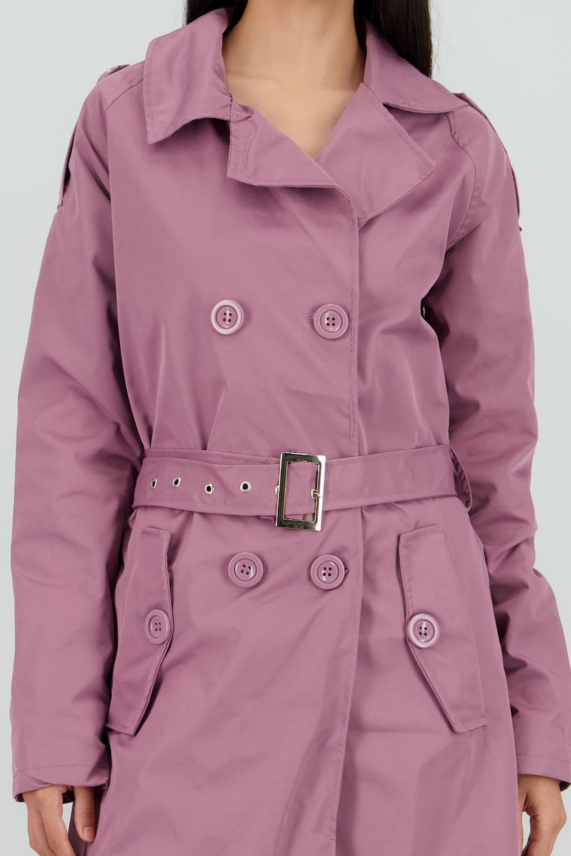 Gabardina midi con cinturon ROSA