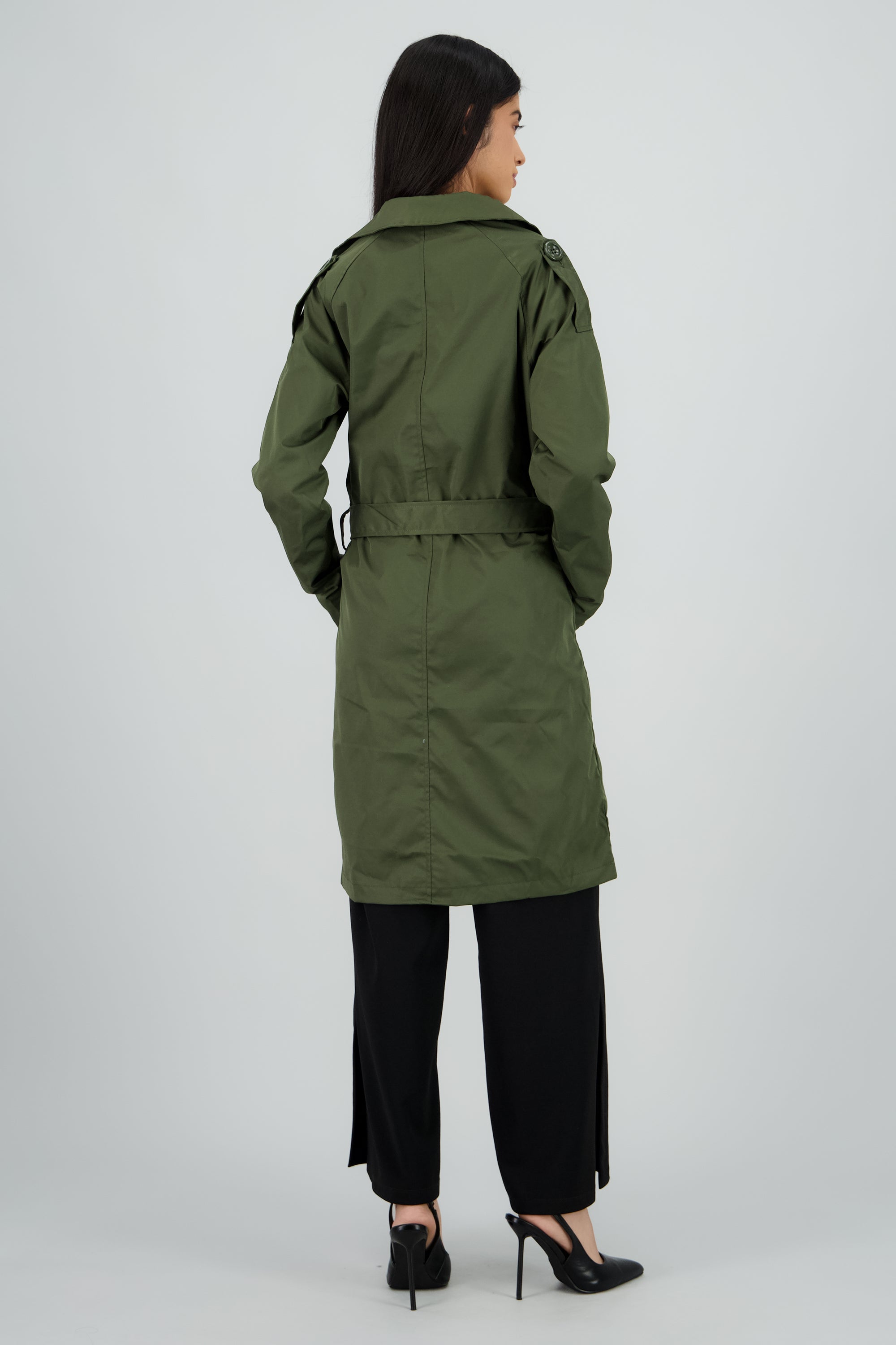 Gabardina midi con cinturon OLIVO