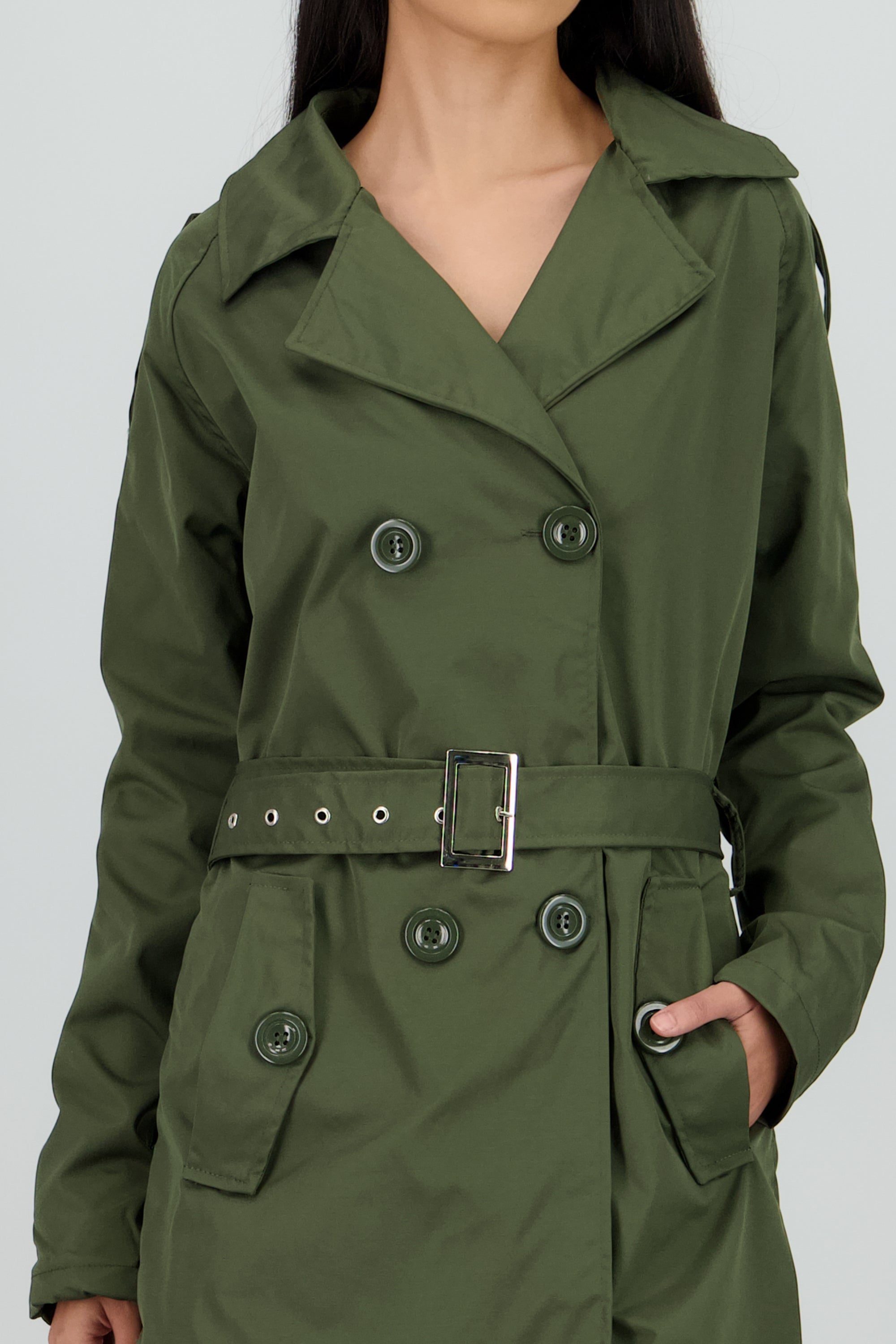 Gabardina midi con cinturon OLIVO