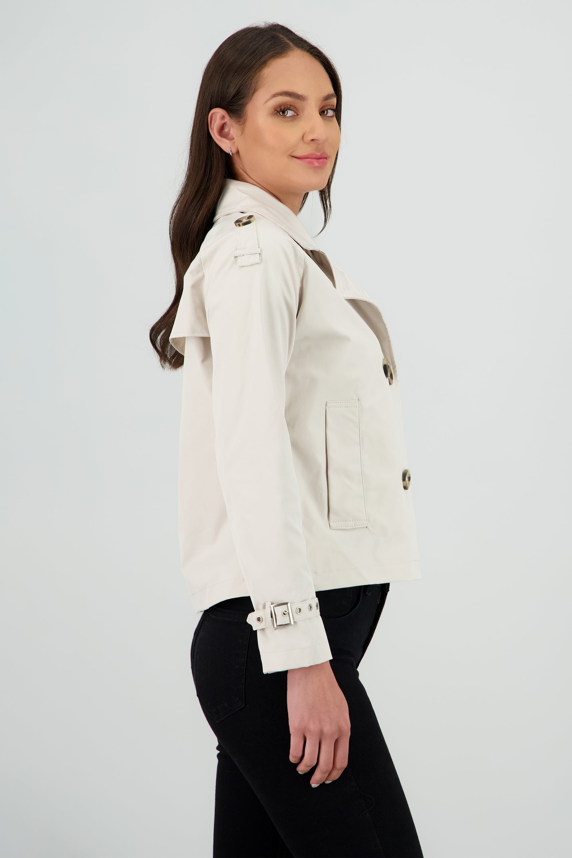 Gabardina mini con botones HUESO