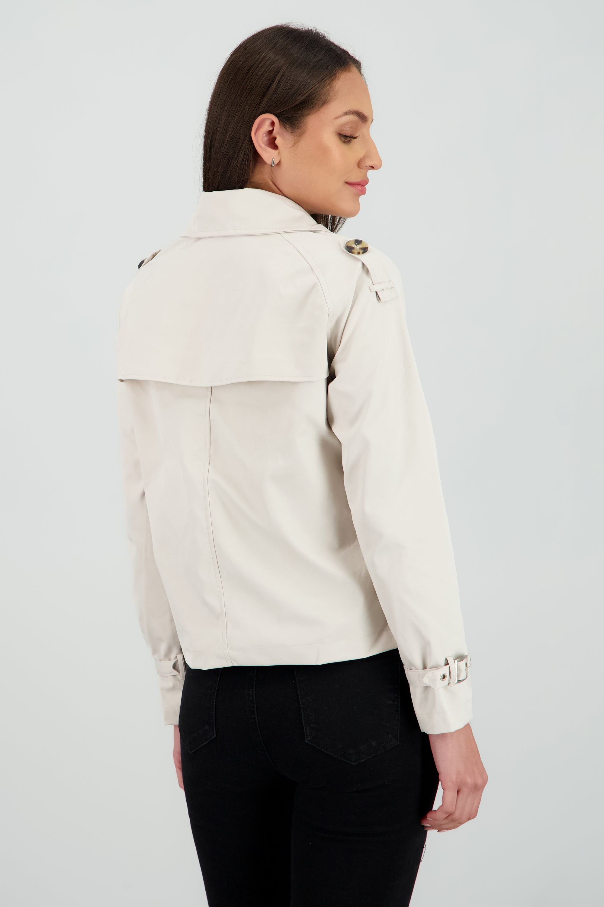 Gabardina mini con botones HUESO