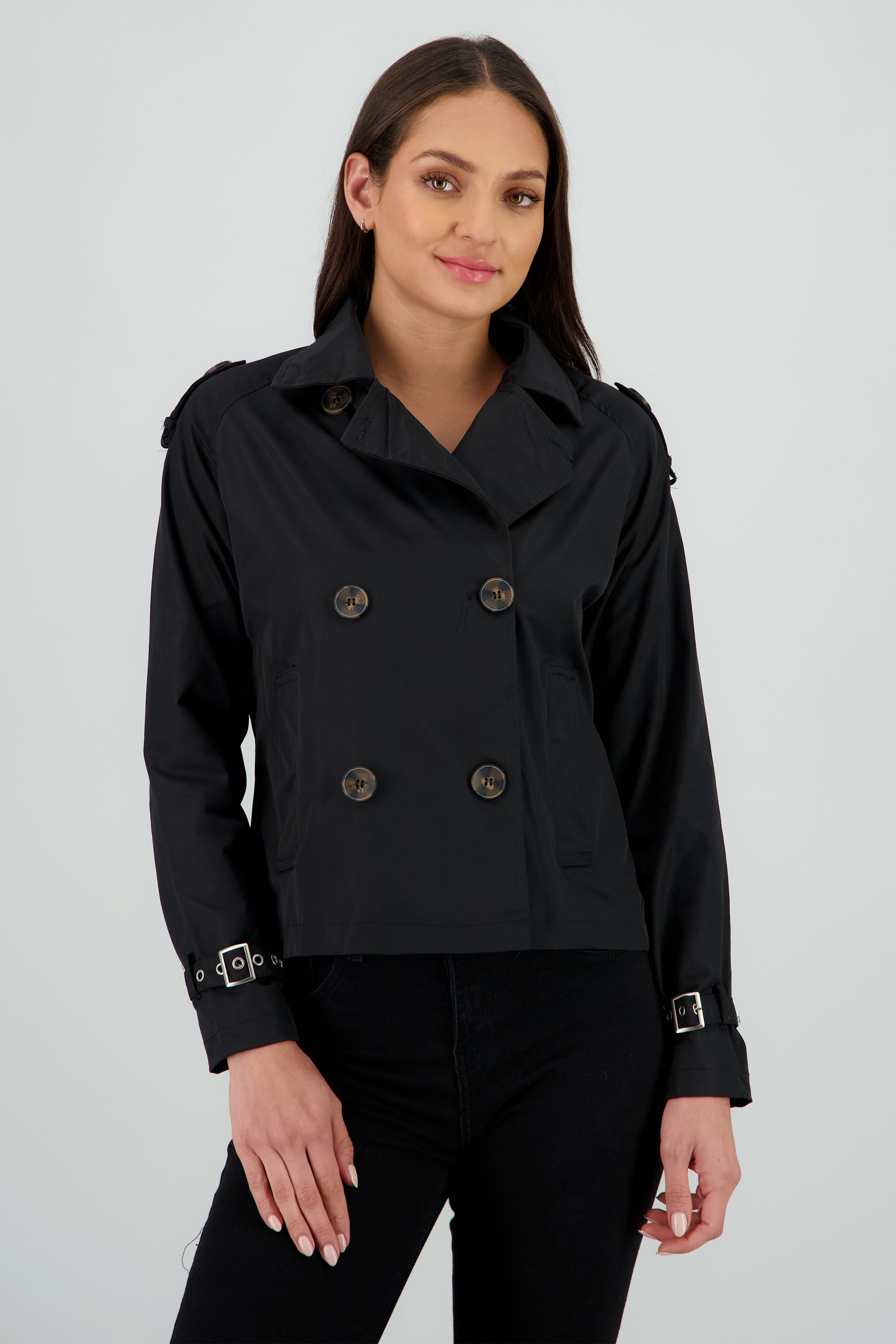 Gabardina mini con botones NEGRO