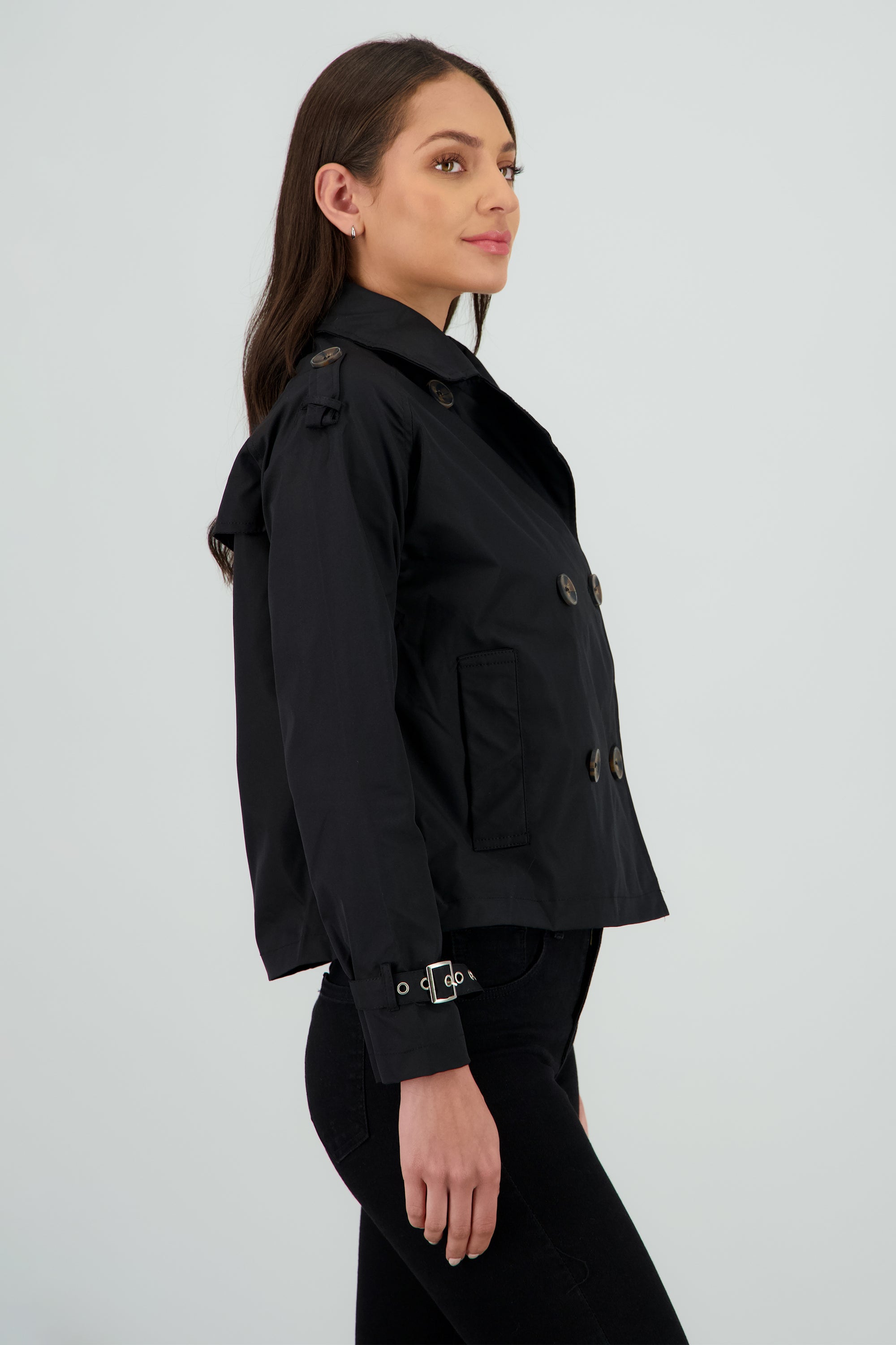 Gabardina mini con botones NEGRO