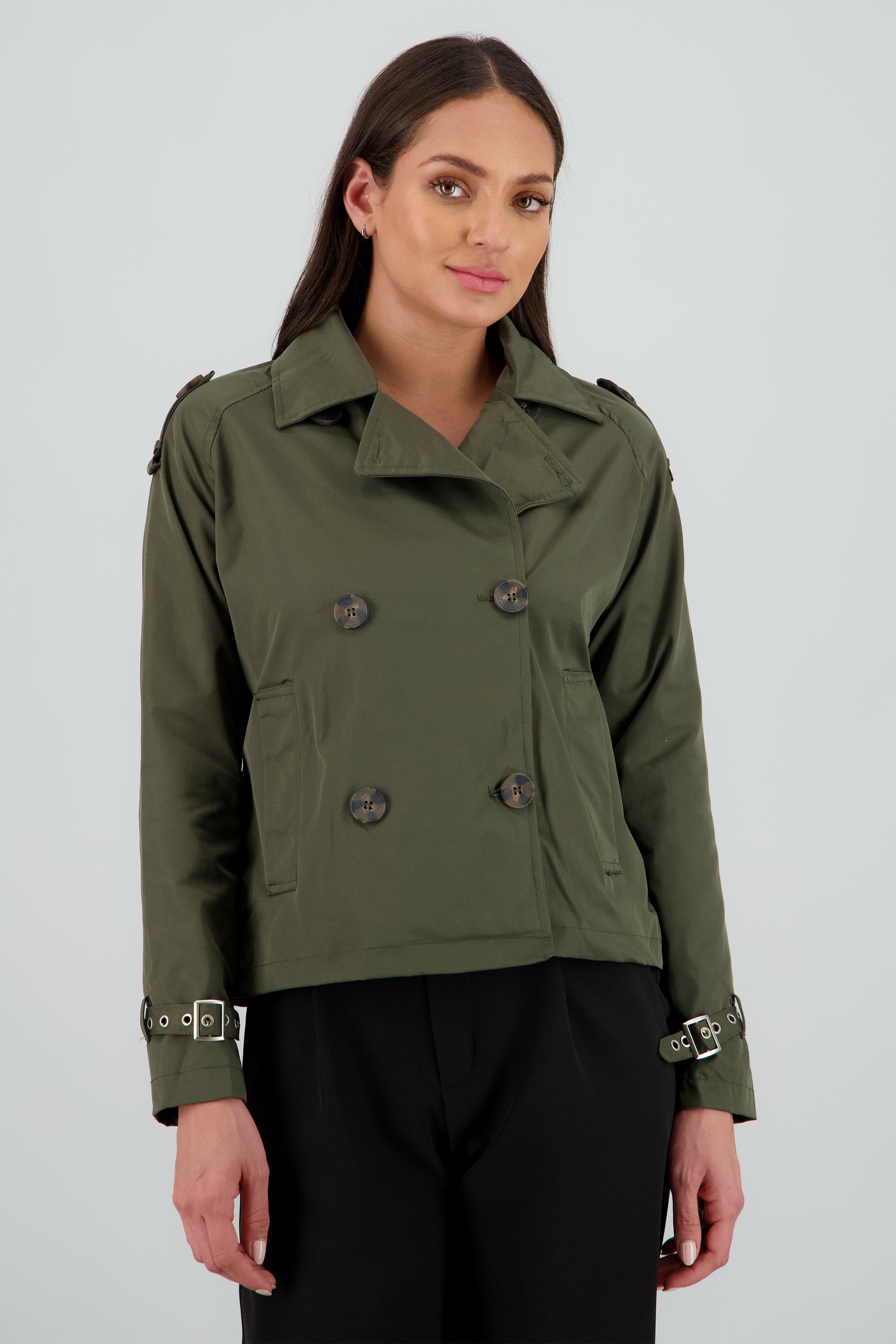 Gabardina mini con botones OLIVO