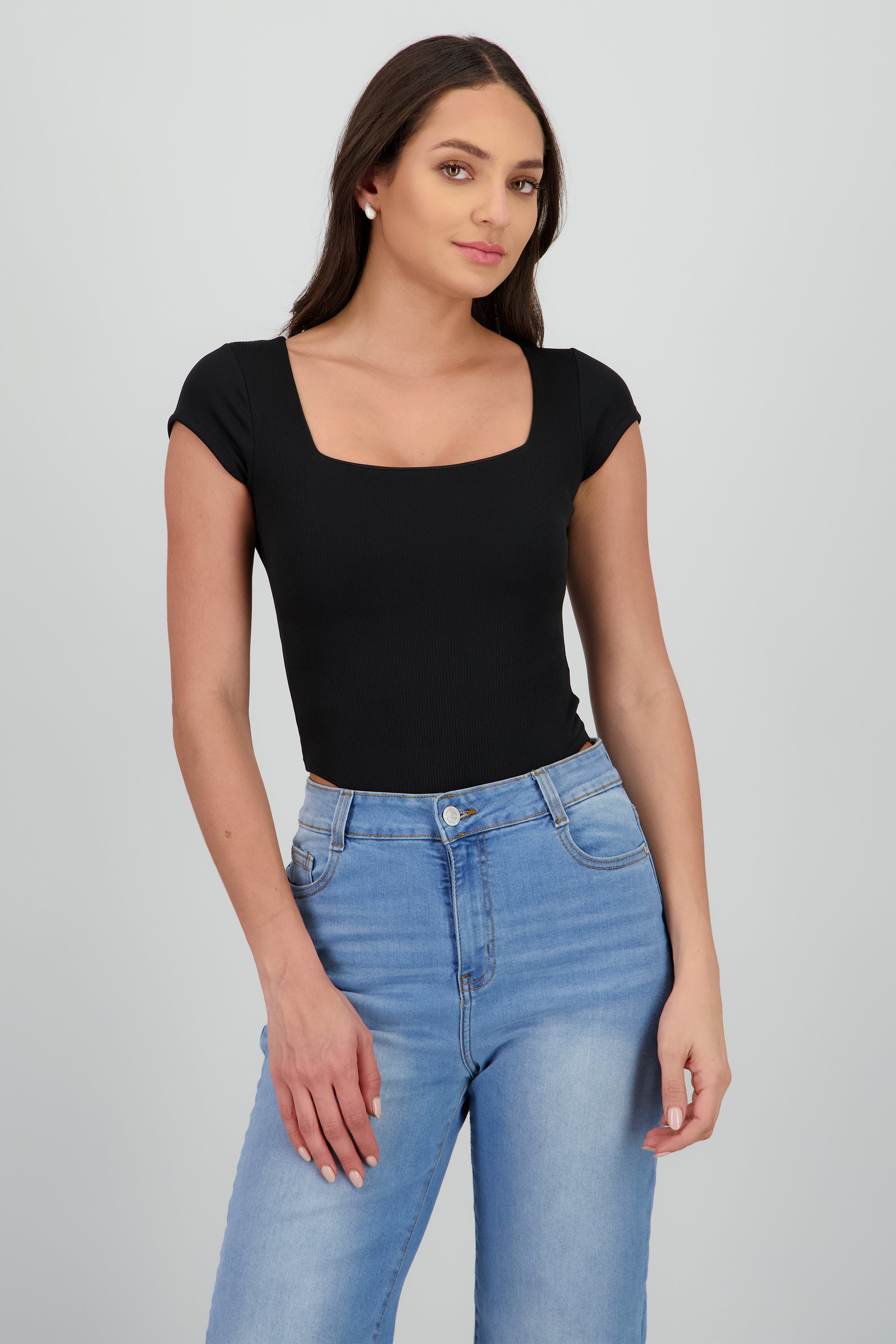 Body manga corta rib NEGRO