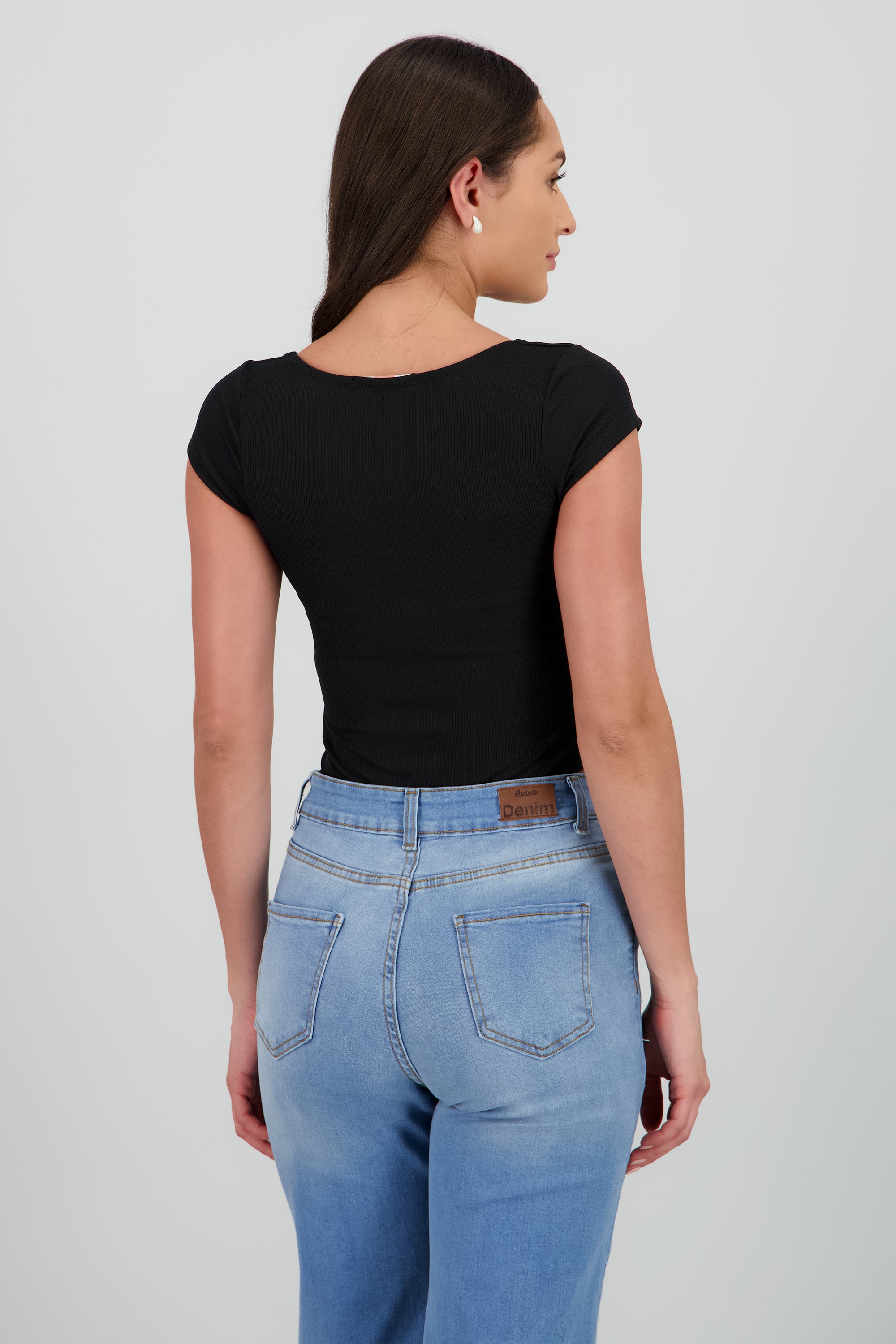 Body manga corta rib NEGRO