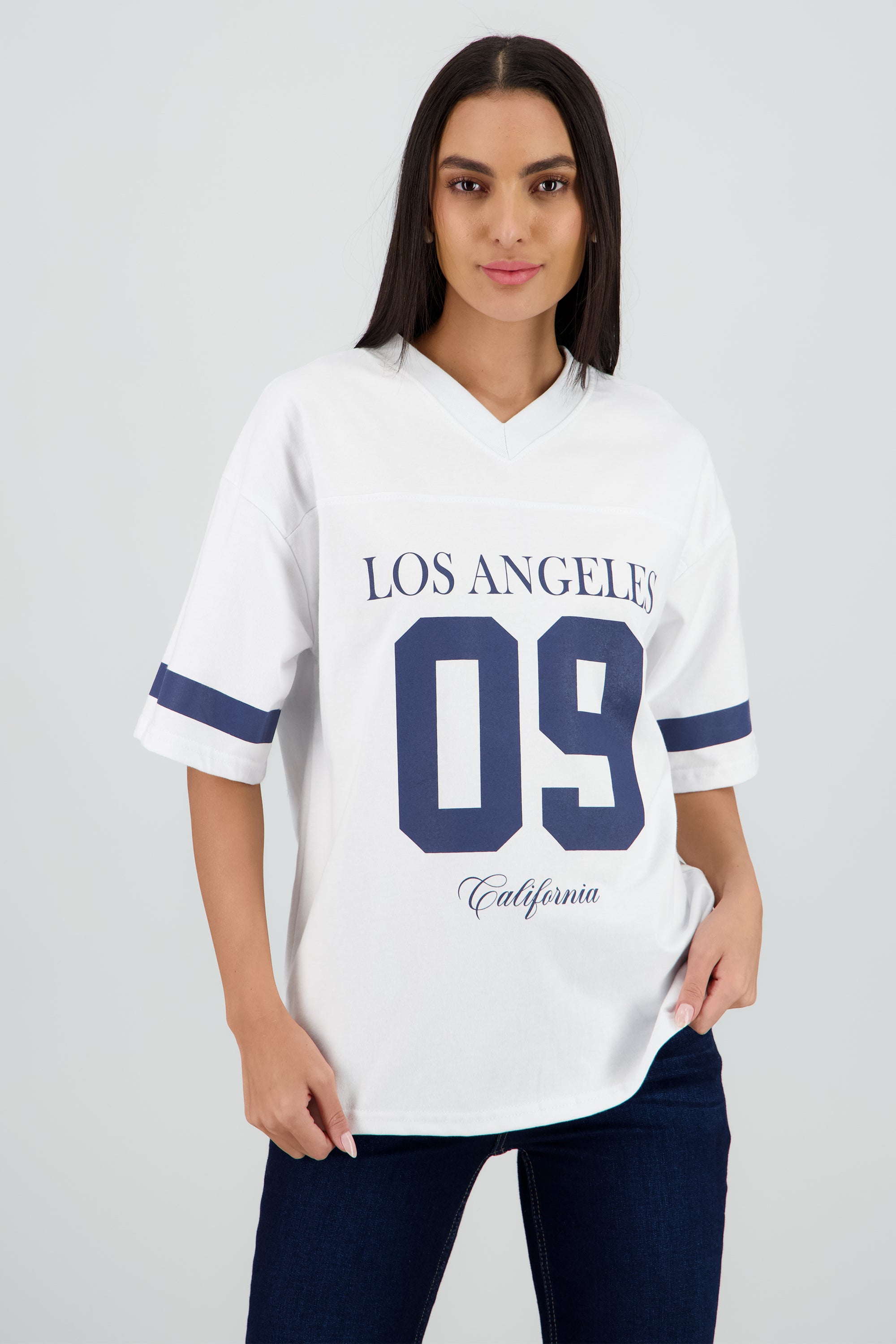 Playera oversized estampado los angeles BLANCO