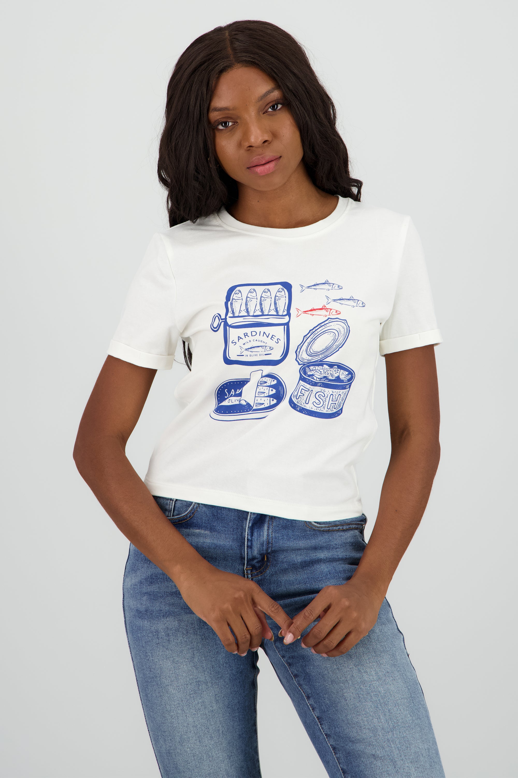 Playera estampada sardinas BLANCO
