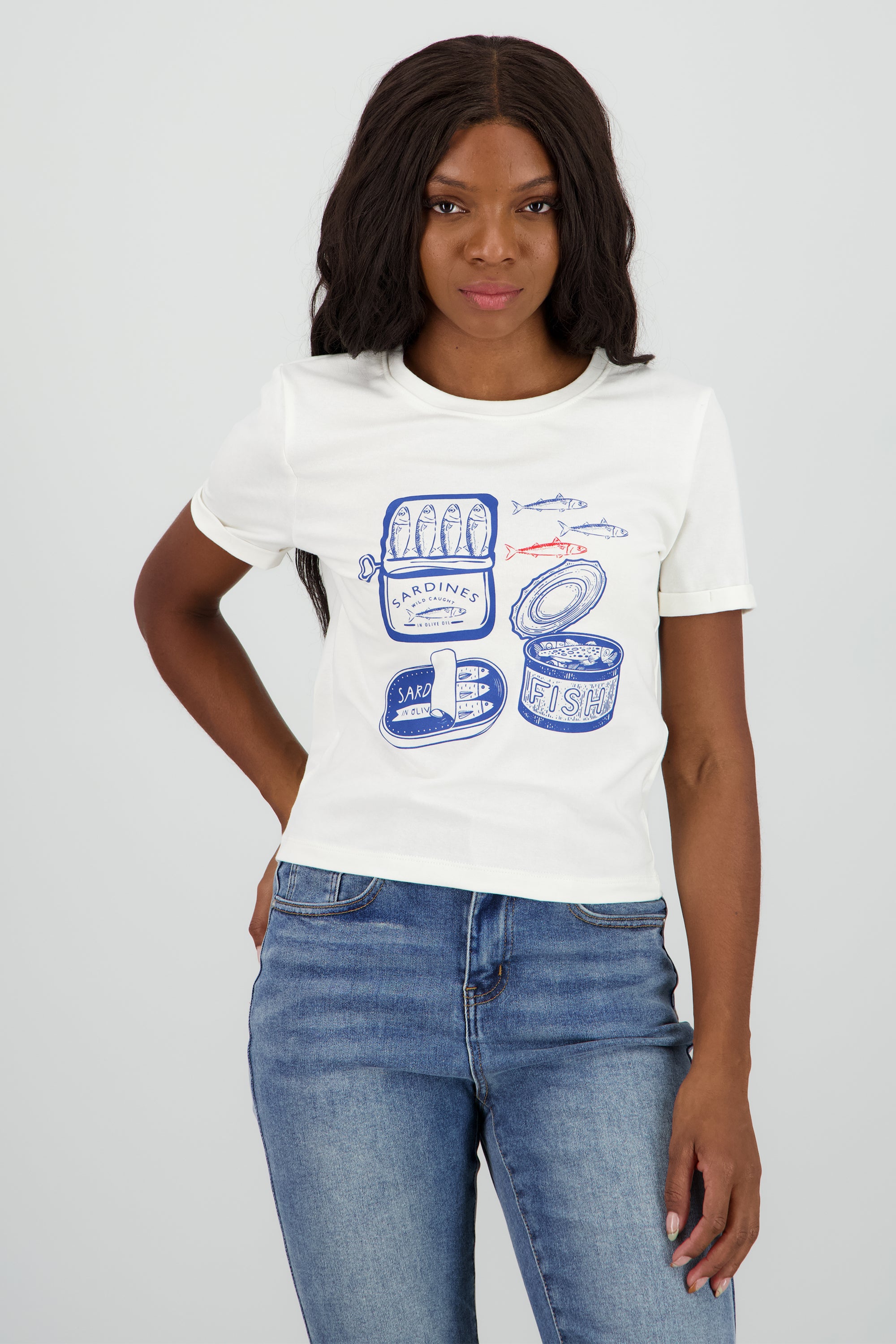 Playera estampada sardinas BLANCO