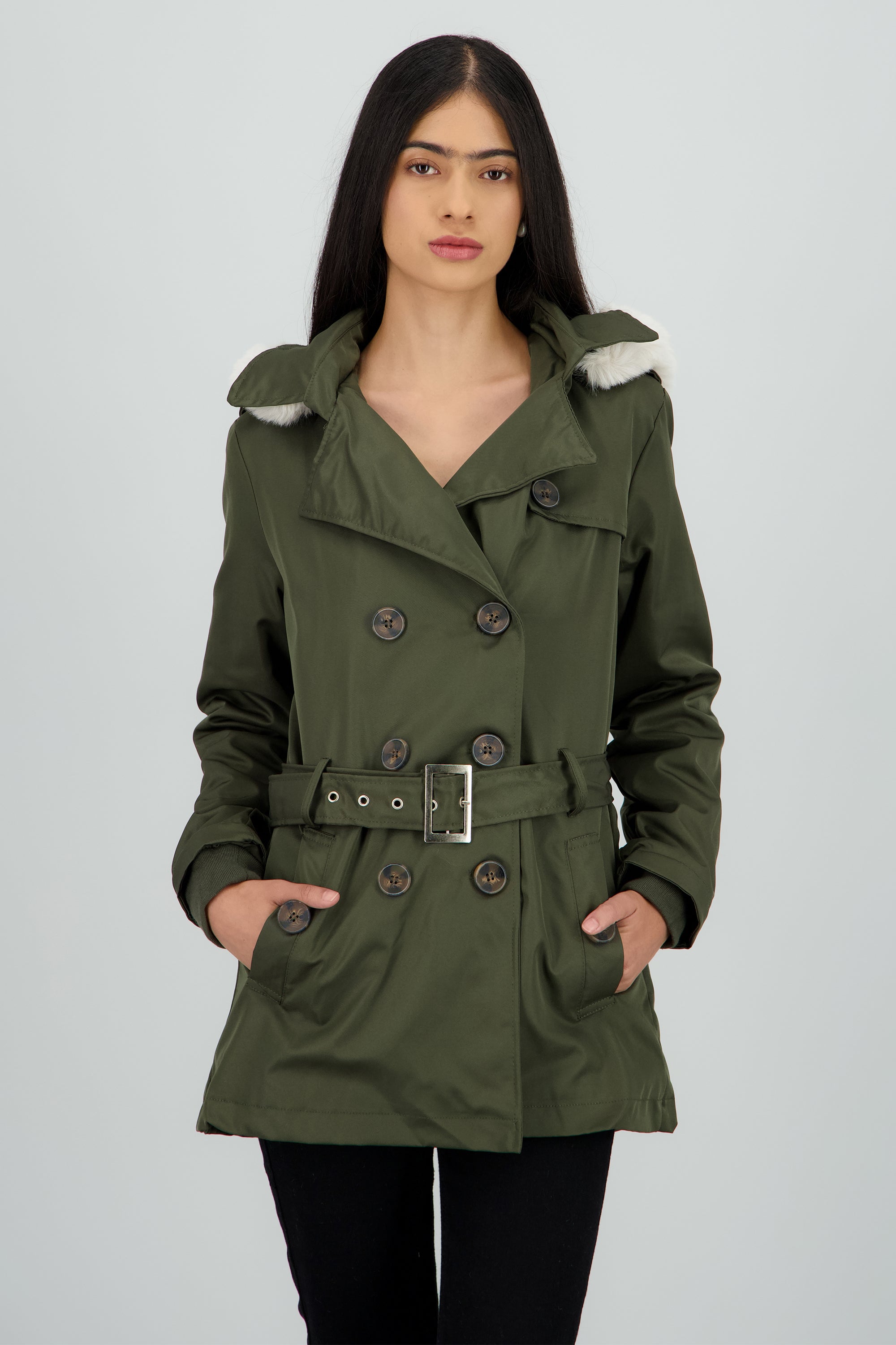 Gabardina con botones det peluche OLIVO